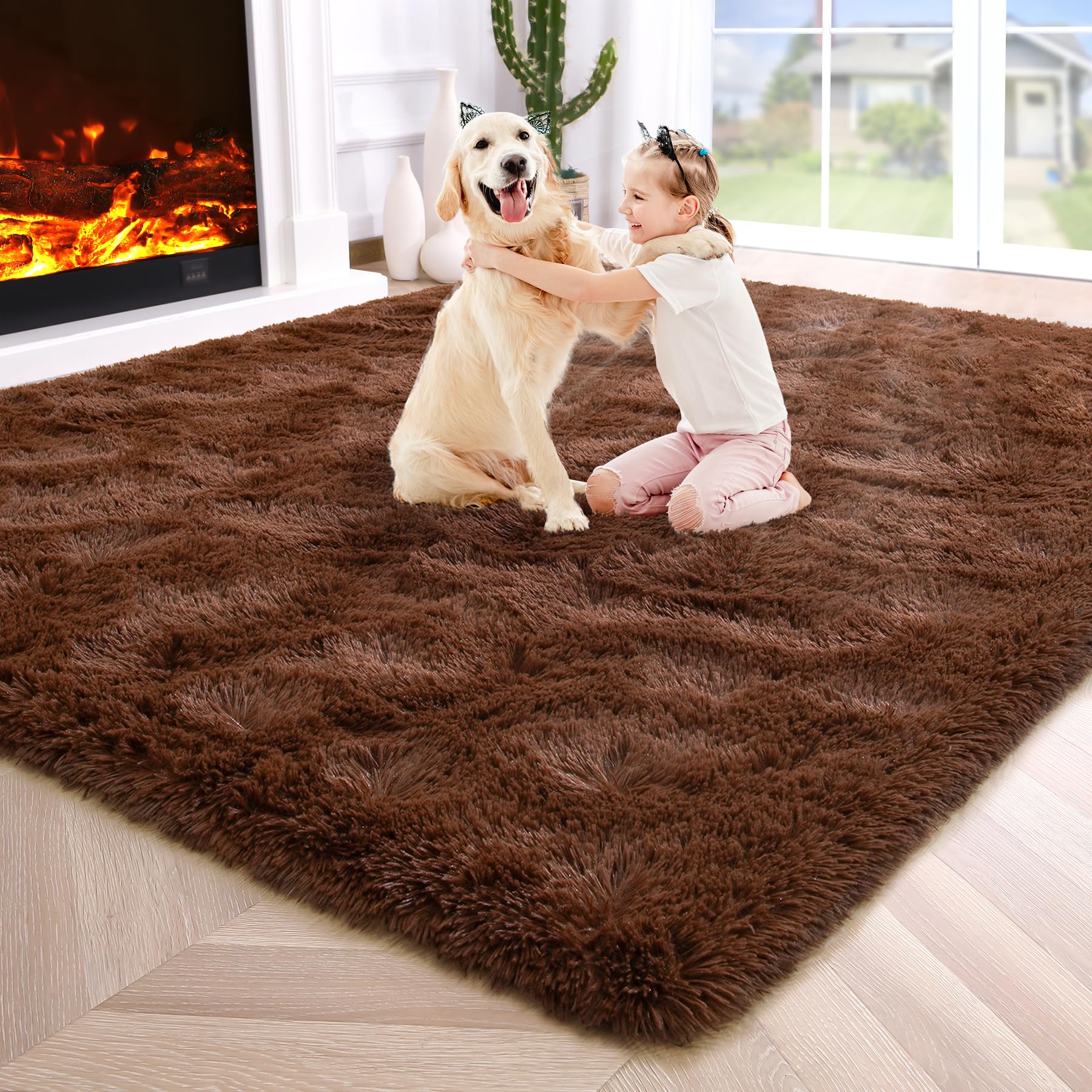 8x10 Extra Large Green Area Rug for Living Room Bedroom Dining Room, Fluffy Shag Soft Plush Furry Carpet Solid Color, Non-Slip Indoor Floor Mat for Kids Home Decor