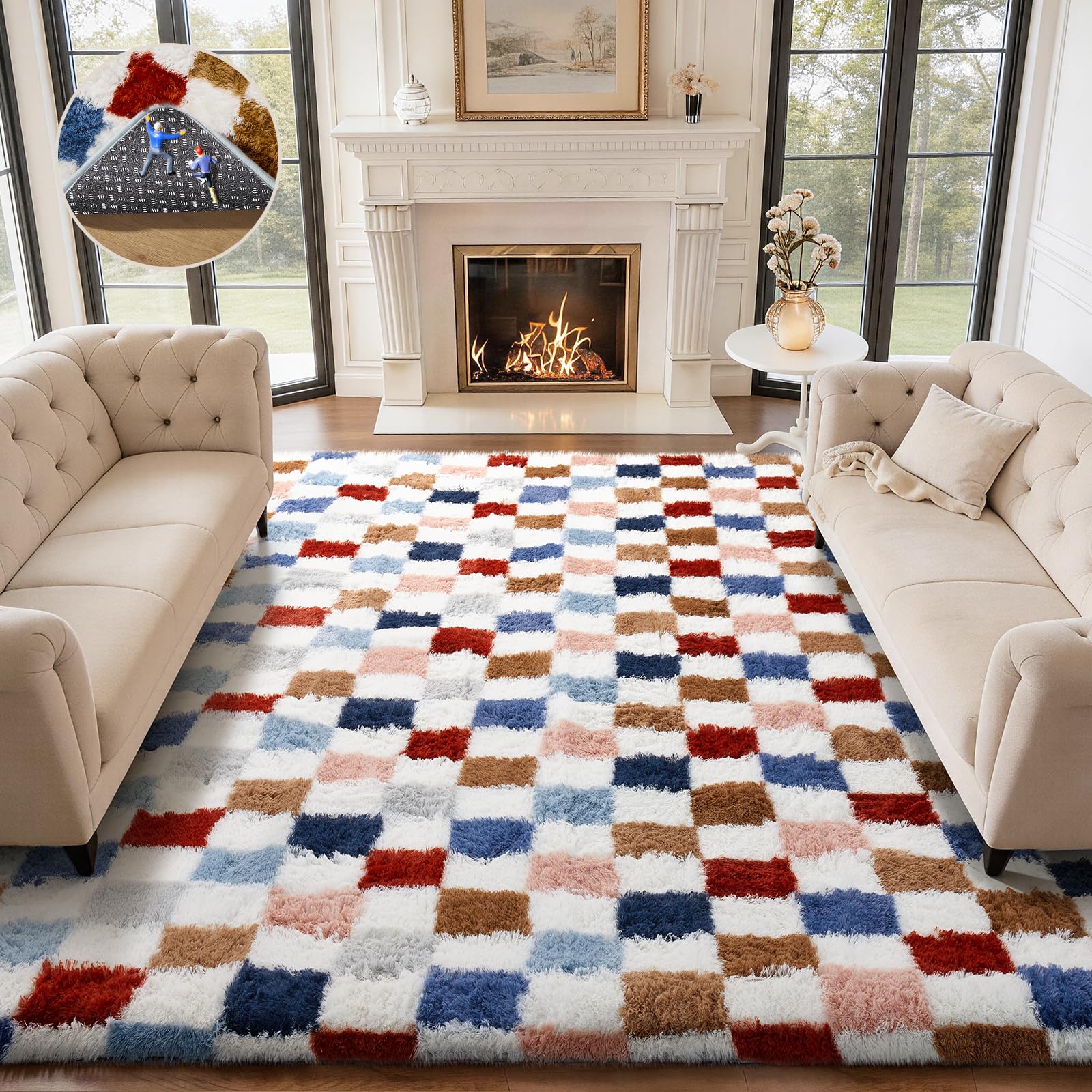Ophanie Beige Rugs for Living Room Bedroom, 5x8 Fluffy Fuzzy Furry Carpet, Plush Soft Shaggy Bedside Indoor Floor Area Rug for Kids Girls Boys Baby Teen Dorm Nursery Home Decor Aesthetic