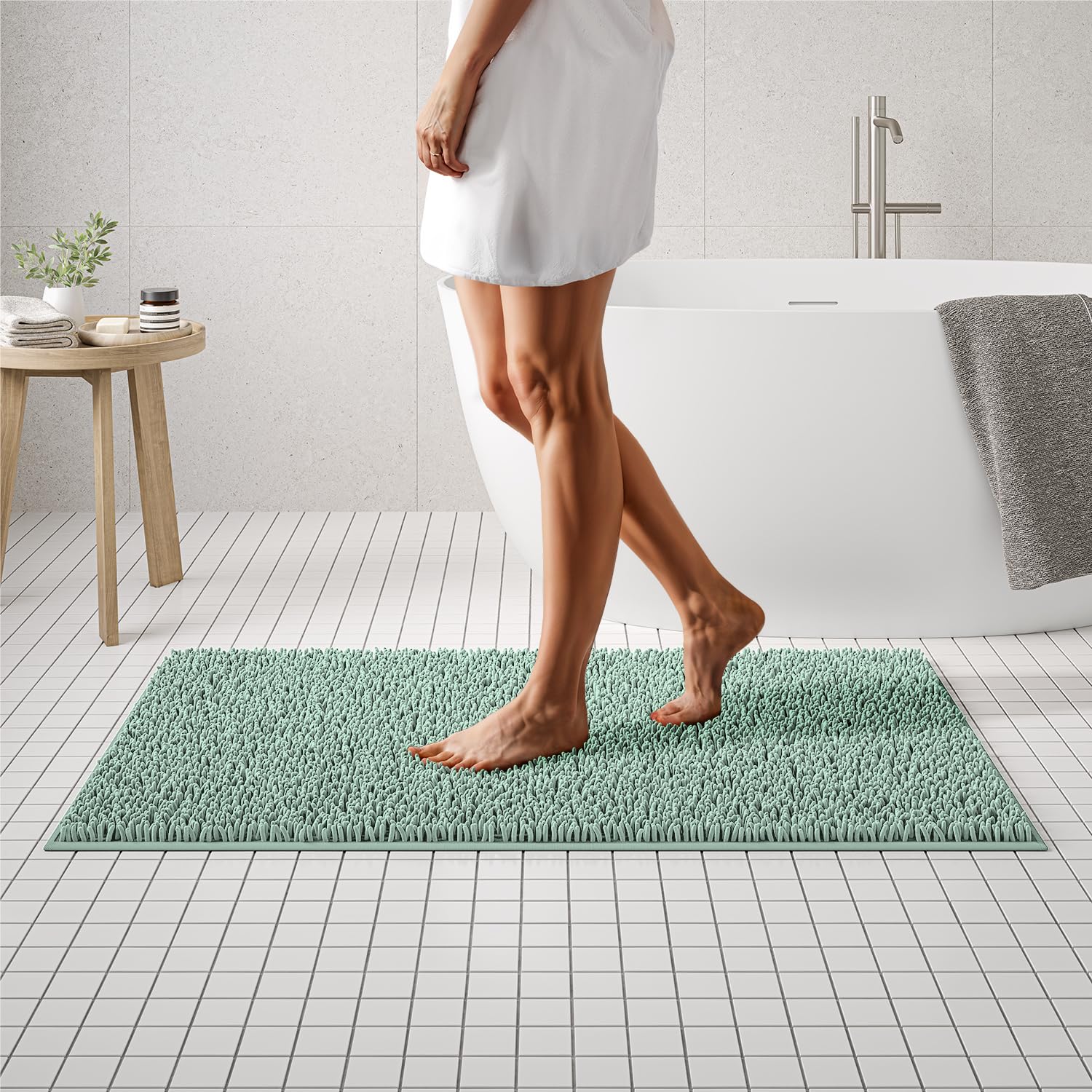 MAYSHINE Plush Shaggy Chenille Bath Mat | Extra Soft, Super Absorbent, Non-Slip Bathroom Rug | Fluffy Microfiber, Area Rug Sets for Bathroom Floor, Kitchen, Living Room | 59"x31" | Beige