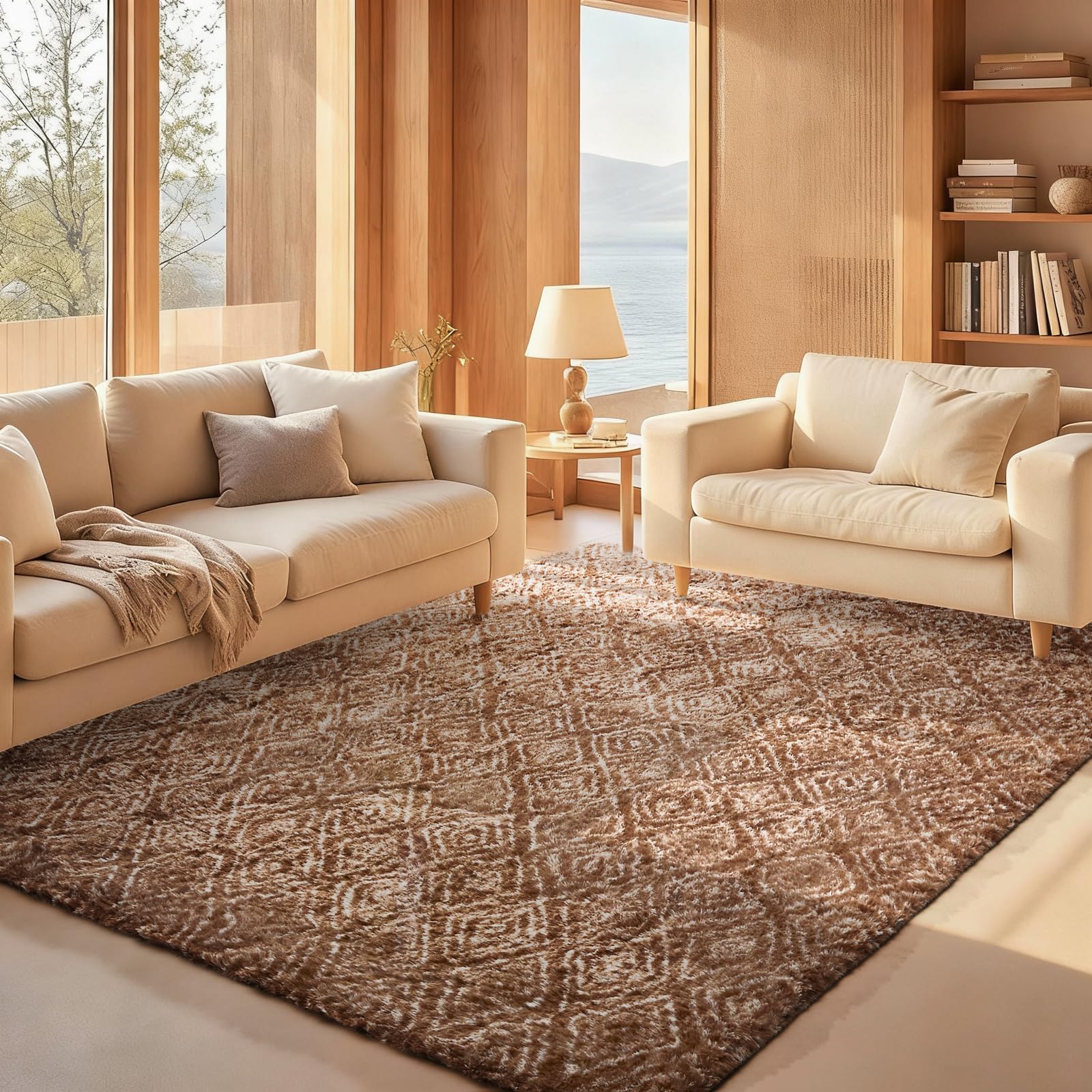Ophanie Beige Rugs for Living Room Bedroom, 5x8 Fluffy Fuzzy Furry Carpet, Plush Soft Shaggy Bedside Indoor Floor Area Rug for Kids Girls Boys Baby Teen Dorm Nursery Home Decor Aesthetic