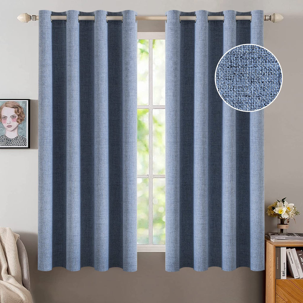 MIULEE 100% Blackout Linen Curtains for Bedroom Thermal Insulated Birch Grommet Room Darkening Curtains & Drapes for Living Room Nursery 52 x 96 Inch (2 Panels)