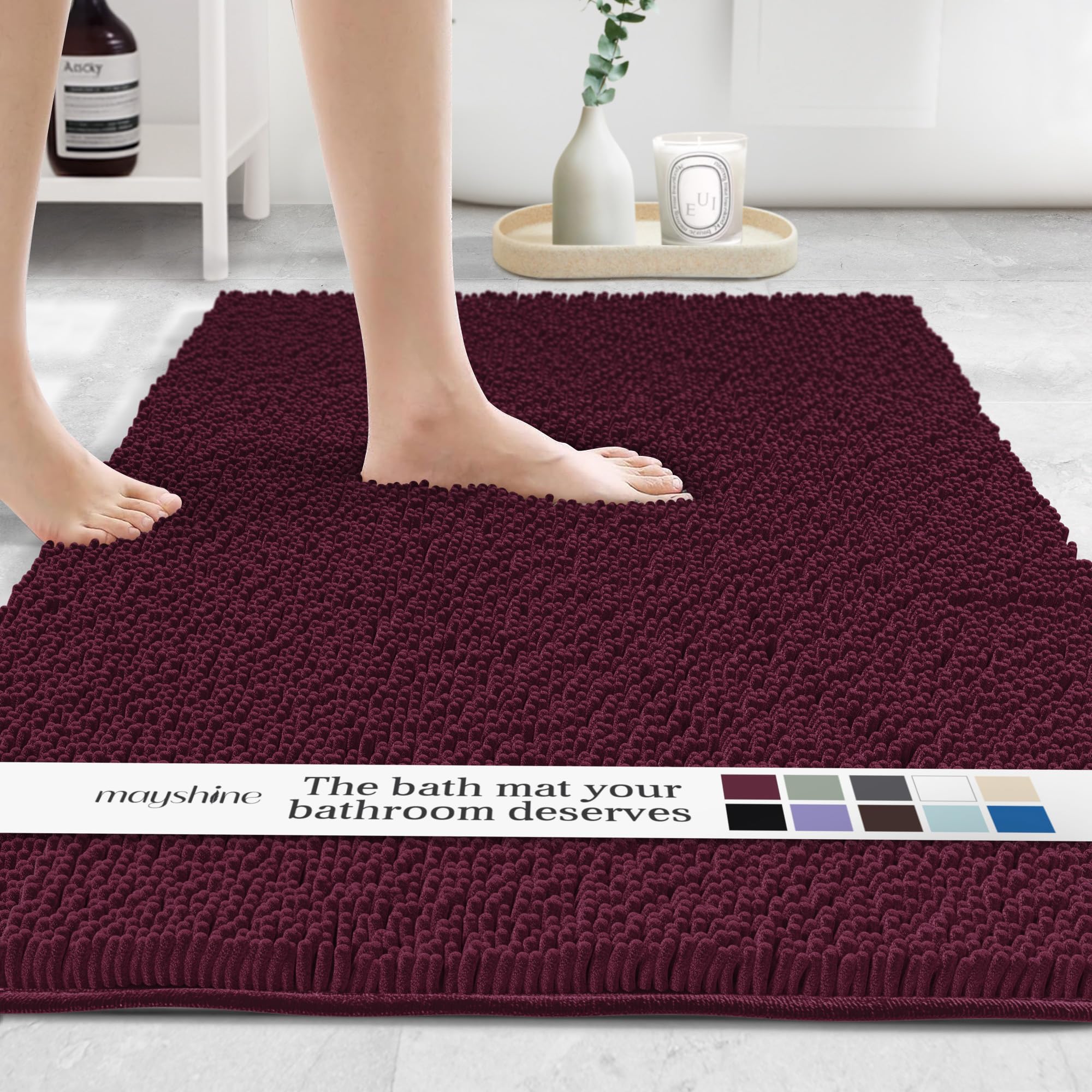 MAYSHINE Plush Shaggy Chenille Bath Mat | Extra Soft, Super Absorbent, Non-Slip Bathroom Rug | Fluffy Microfiber, Area Rug Sets for Bathroom Floor, Kitchen, Living Room | 59"x31" | Beige