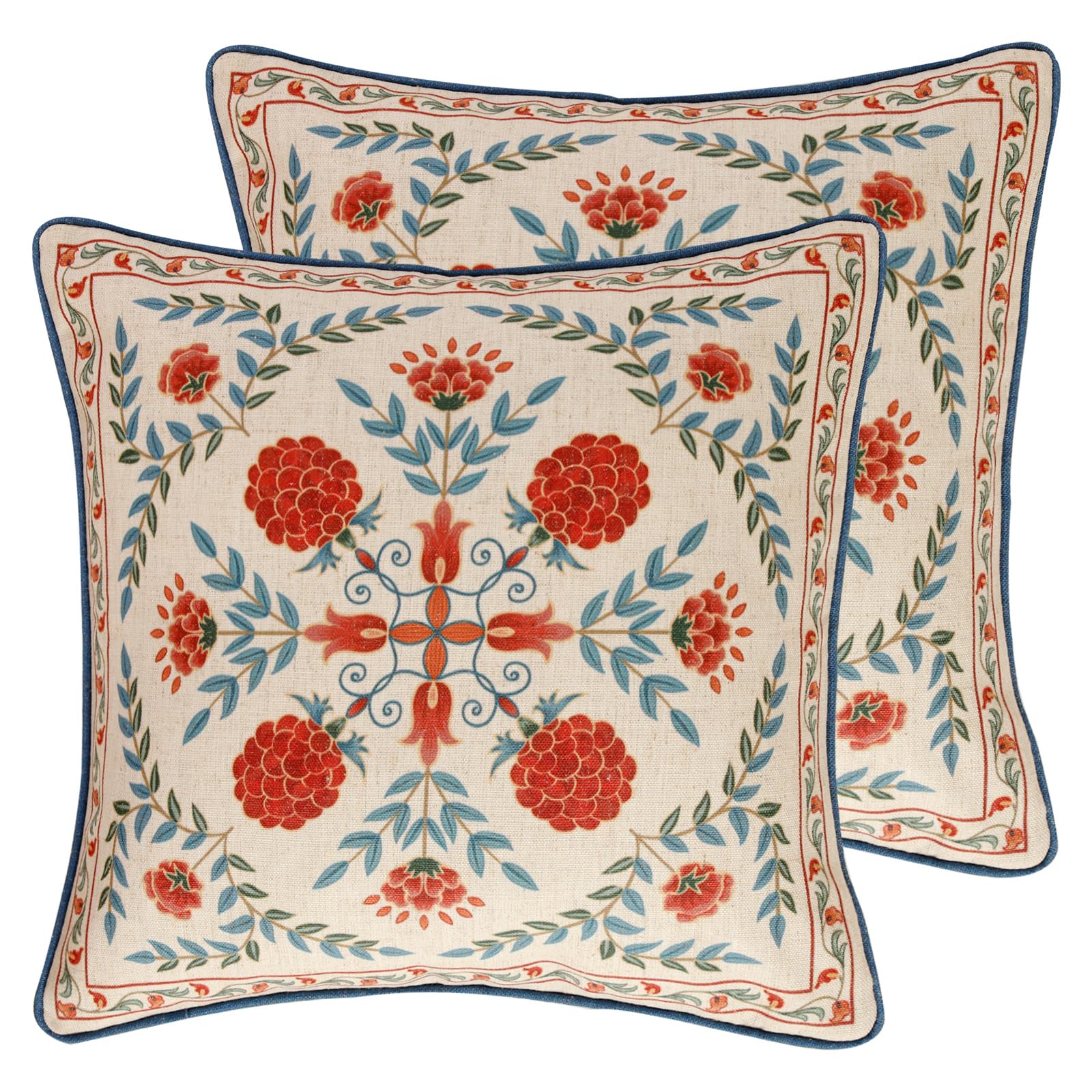 patdrea Designer Throw Pillow Covers for Couch 18"x18",Vintage Linen Pillows Cover with Cheetah Pattern and Luxury Pendant,Farmhouse Decorative Pillowcases for Bed Living Room Outdoor Set of 2