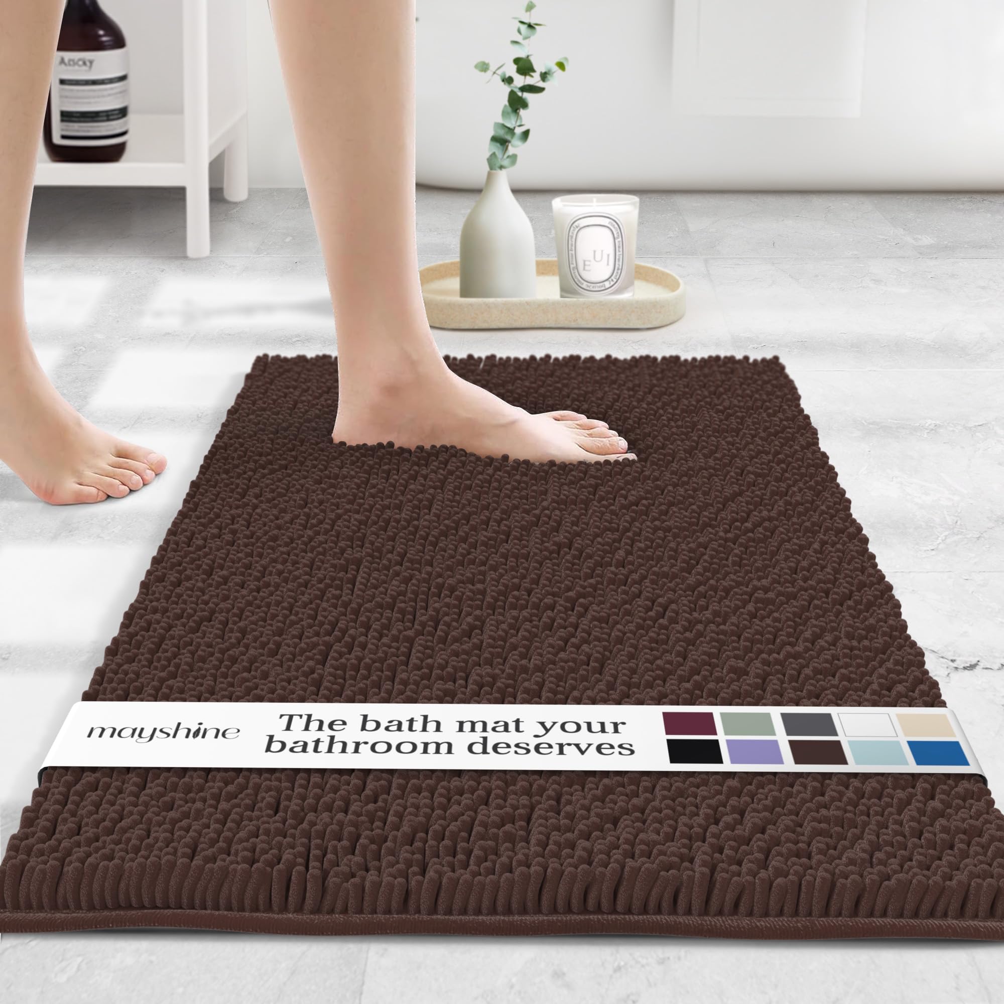 MAYSHINE Plush Shaggy Chenille Bath Mat | Extra Soft, Super Absorbent, Non-Slip Bathroom Rug | Fluffy Microfiber, Area Rug Sets for Bathroom Floor, Kitchen, Living Room | 59"x31" | Beige