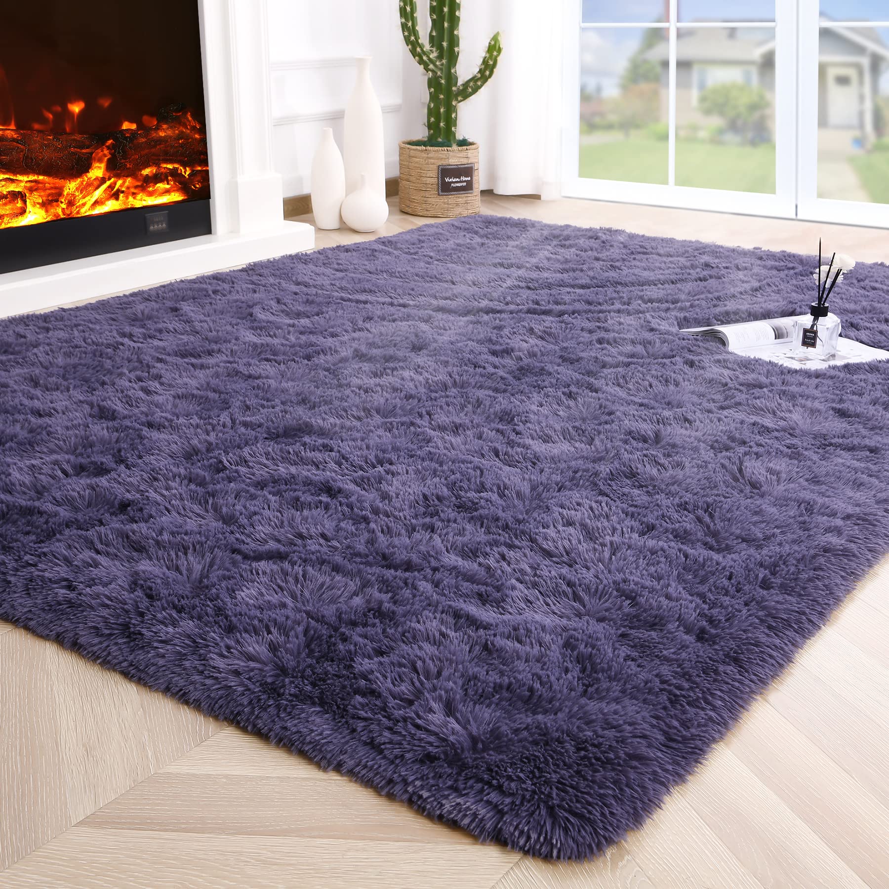 8x10 Extra Large Green Area Rug for Living Room Bedroom Dining Room, Fluffy Shag Soft Plush Furry Carpet Solid Color, Non-Slip Indoor Floor Mat for Kids Home Decor