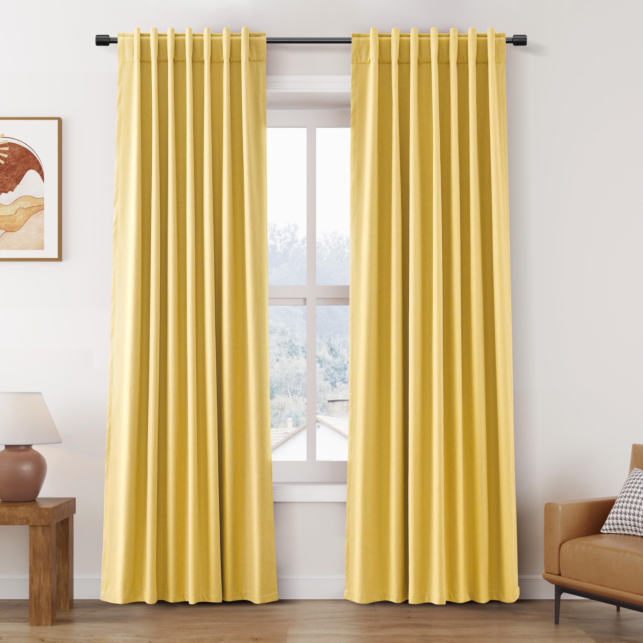Nanspring Light Grey 100% Blackout Linen Curtains for Bedroom 90 Inches Long Back Tab Thermal Insulated Modern Luxury Simple Black Out Curtain for Living Room Dining Room Drapes 52x90, 2 Panels