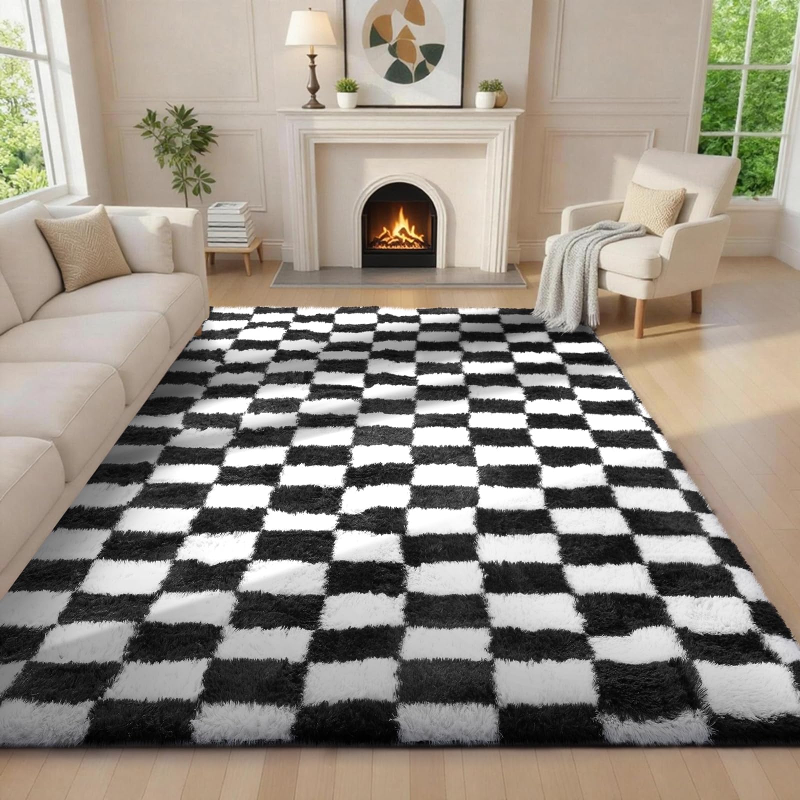 Ophanie Beige Rugs for Living Room Bedroom, 5x8 Fluffy Fuzzy Furry Carpet, Plush Soft Shaggy Bedside Indoor Floor Area Rug for Kids Girls Boys Baby Teen Dorm Nursery Home Decor Aesthetic