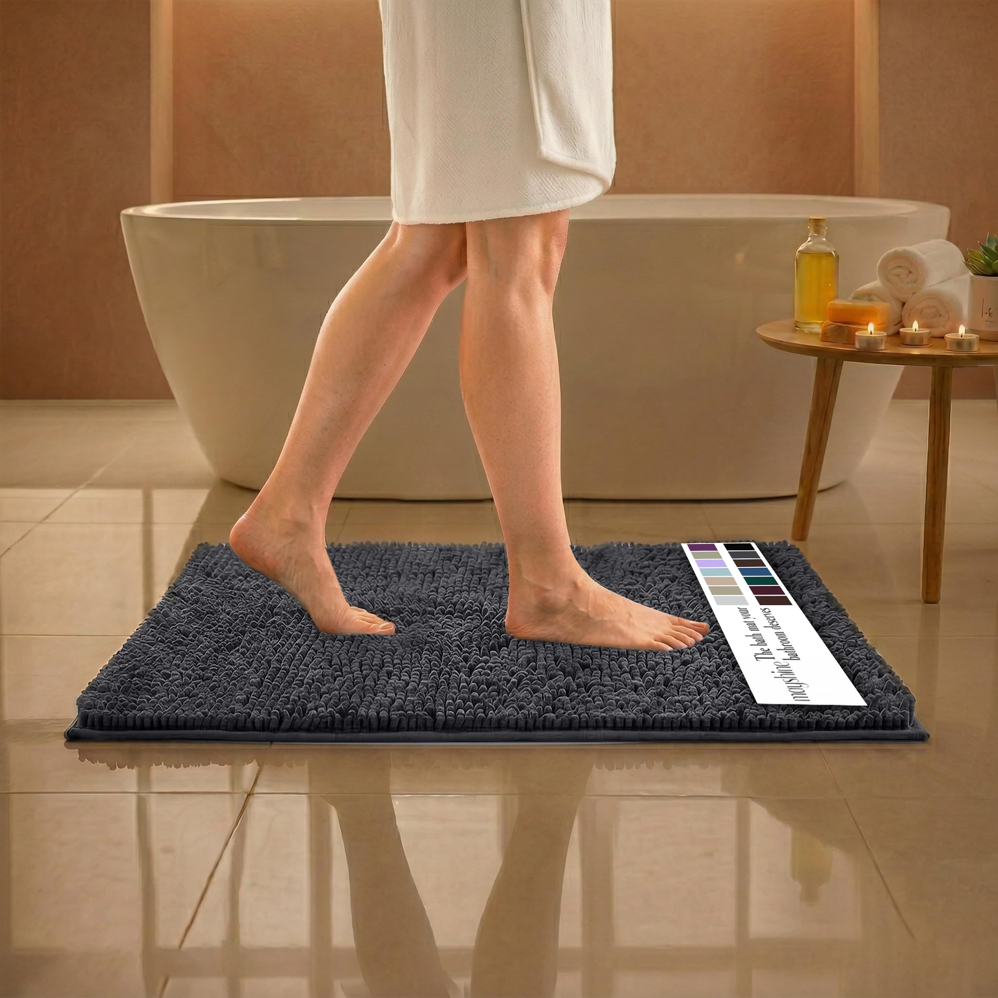 MAYSHINE Plush Shaggy Chenille Bath Mat | Extra Soft, Super Absorbent, Non-Slip Bathroom Rug | Fluffy Microfiber, Area Rug Sets for Bathroom Floor, Kitchen, Living Room | 59"x31" | Beige