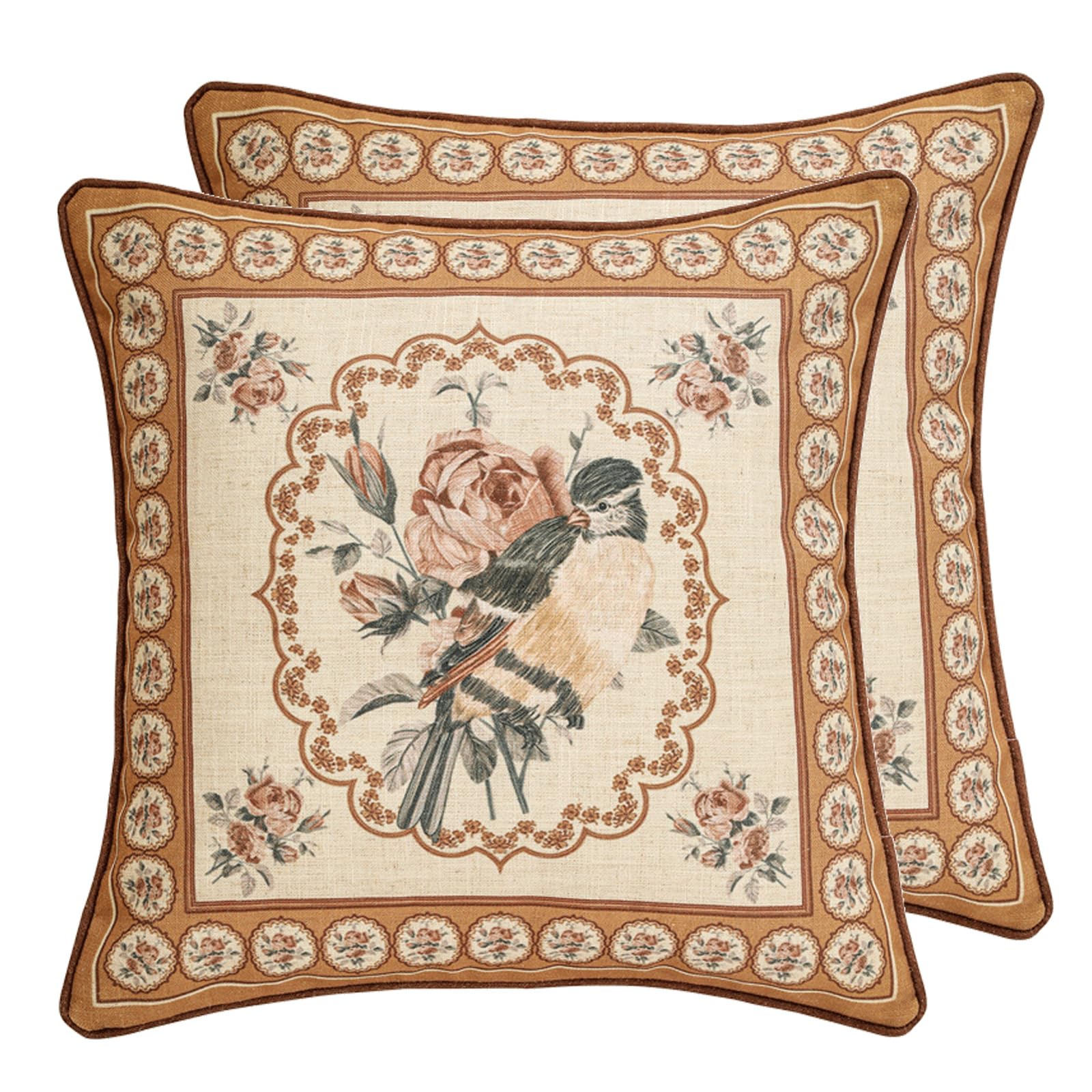 patdrea Designer Throw Pillow Covers for Couch 18"x18",Vintage Linen Pillows Cover with Cheetah Pattern and Luxury Pendant,Farmhouse Decorative Pillowcases for Bed Living Room Outdoor Set of 2
