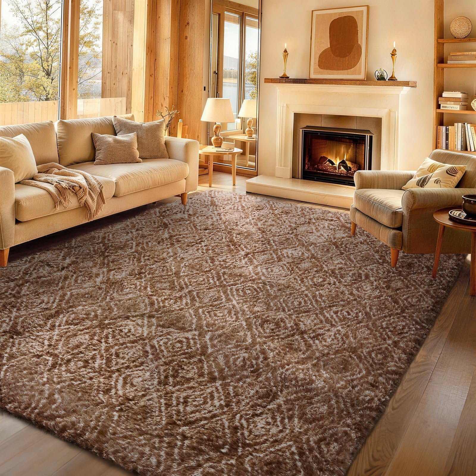 Ophanie Beige Rugs for Living Room Bedroom, 5x8 Fluffy Fuzzy Furry Carpet, Plush Soft Shaggy Bedside Indoor Floor Area Rug for Kids Girls Boys Baby Teen Dorm Nursery Home Decor Aesthetic