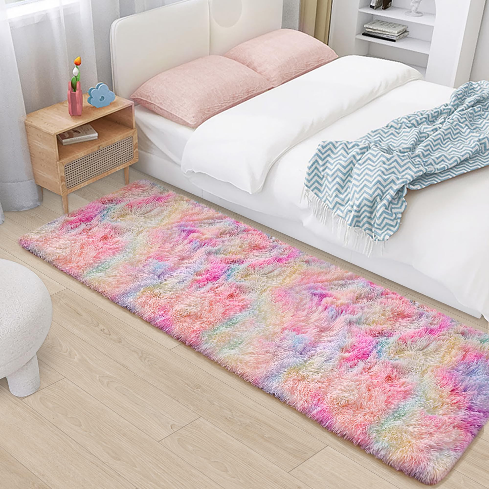 5x8 Ft Light Grey Large Area Rugs for Bedroom,Fluffy Furry Rug Floor Carpets Shaggy Playing Mat for Kids Baby Girls Room Nursery Home Decor Tie Dyed Gray Thick Rugs Fuzzy Home Decor