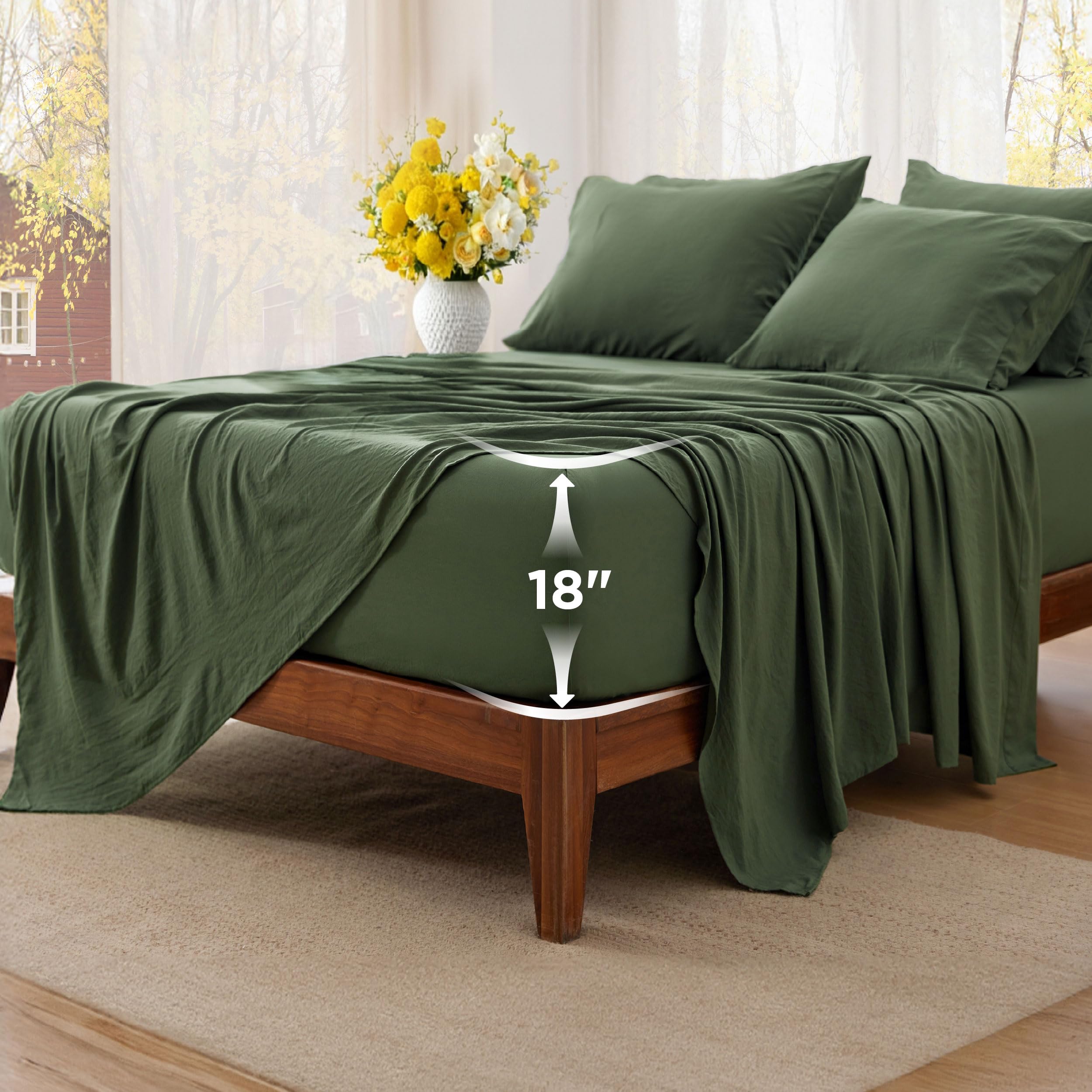 Bedsure Deep Pocket King Sheet Set - 6 Piece, Prewashed Ultra-Soft King Size Sheets Set, Fits Mattresses Up to 18 Inches Thick, Breathable & Secure Fit, Hotel Luxury Bedding, Linen