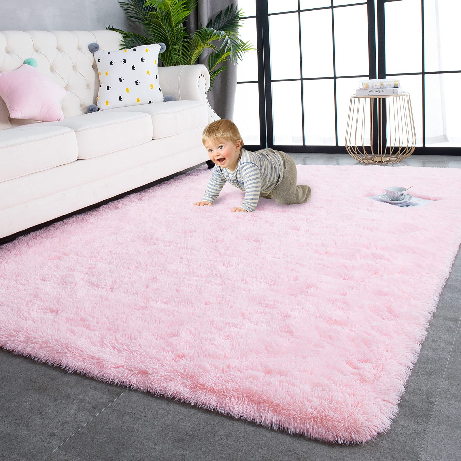 TWINNIS Super Soft Shaggy Rugs Fluffy Carpets, 6x9 Feet, Indoor Modern Plush Area Rugs for Living Room Bedroom Kids Room Nursery Home Decor, Upgrade Anti-Skid Rectangular Fuzzy Rug, Black Gray