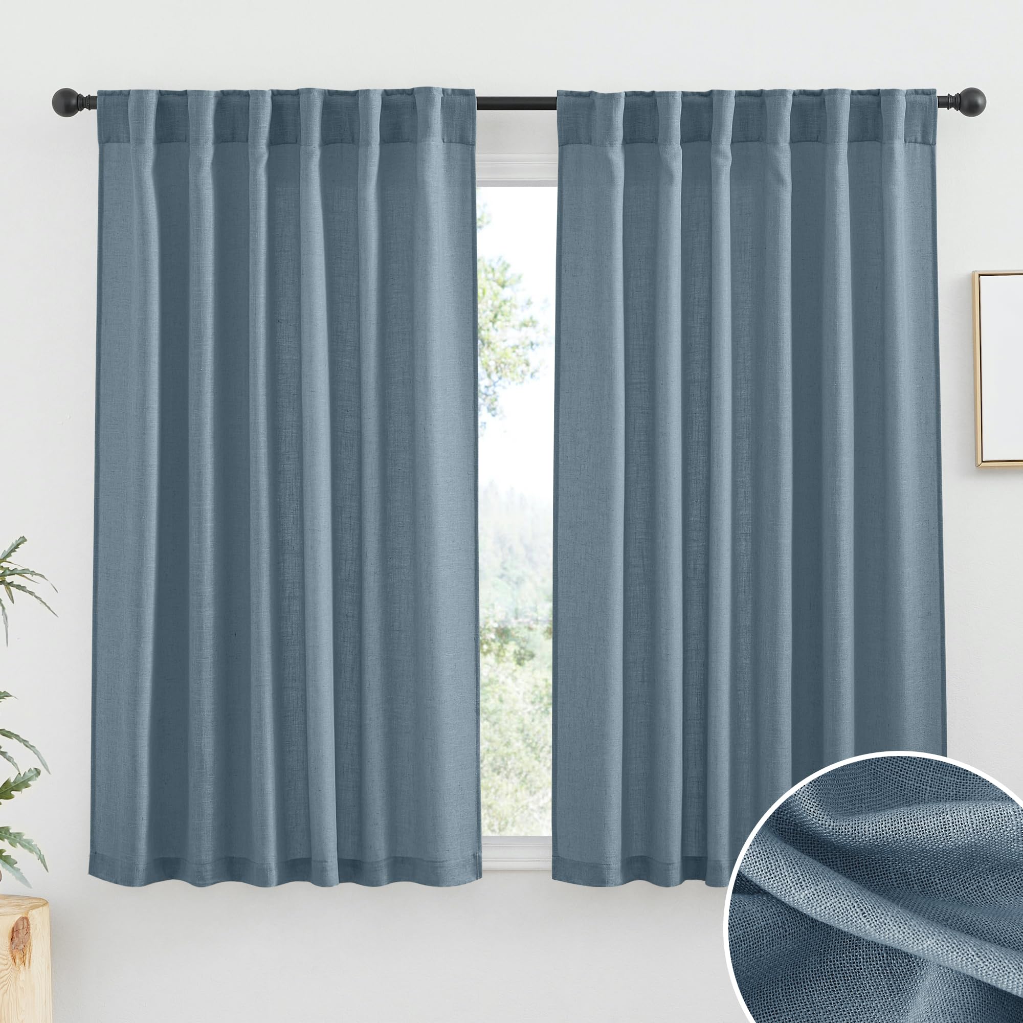 RYB HOME Farmhouse Sheer Curtains 108 inch Length, Semi Sheer Curtain & Drapes Large Window Dressing Lights & Winds Filter for Bedroom Home Office Living Room, Linen, W 70 x L 108 inch Long, 1 Pair