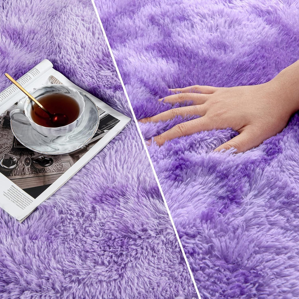 Deerhoo Large Shag Area Rugs 5 x 8, Tie-Dyed Plush Fuzzy Rugs for Living Room, Ultra Soft Fluffy Furry Rug for Bedroom, Indoor Carpet Nursery Rugs for Kids Room Home Decor, Purple