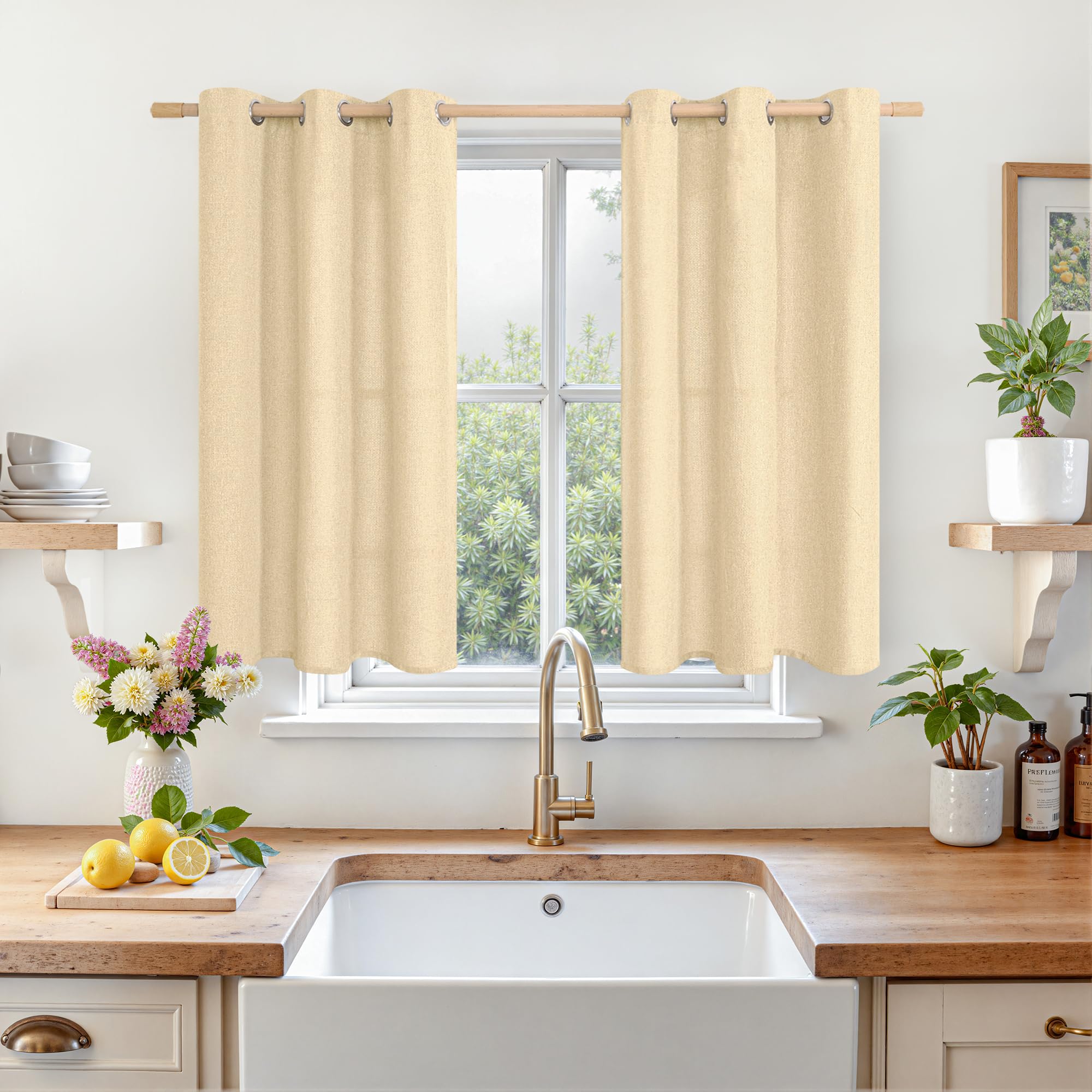 LAMIT Natural Beige Linen Curtains for Bedroom, 84 inches Grommet Thermal Insulated Thick Burlap Farmhouse Neutral Curtains Noise Reducing Light Filtering Drapes for Living Room, 2 Panels, W60 x L84