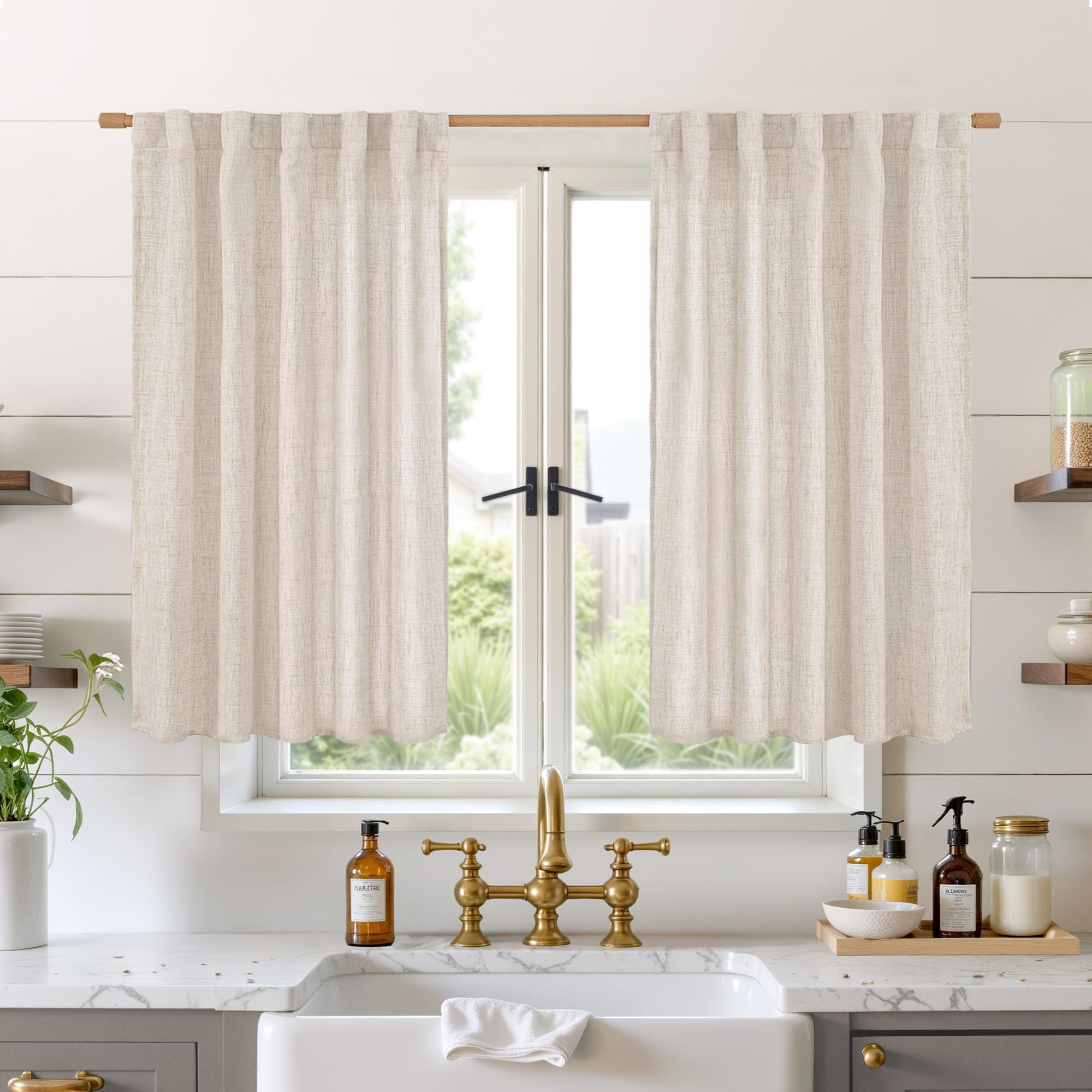 BGment Long 102 Inch Length Linen Curtains for Living Room, Natural Rod Pocket Textured Burlap Drapes Rustic Country Light Filtering for Bedroom Semi Sheer Back Tab, 2 Panel, 52 Inch Wide Each Panel