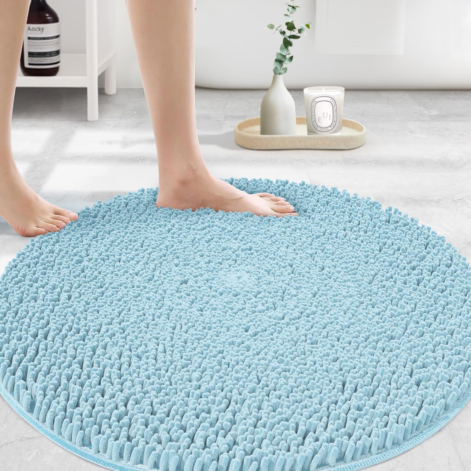 MAYSHINE Plush Shaggy Chenille Bath Mat | Extra Soft, Super Absorbent, Non-Slip Bathroom Rug | Fluffy Microfiber, Area Rug Sets for Bathroom Floor, Kitchen, Living Room | 59"x31" | Beige
