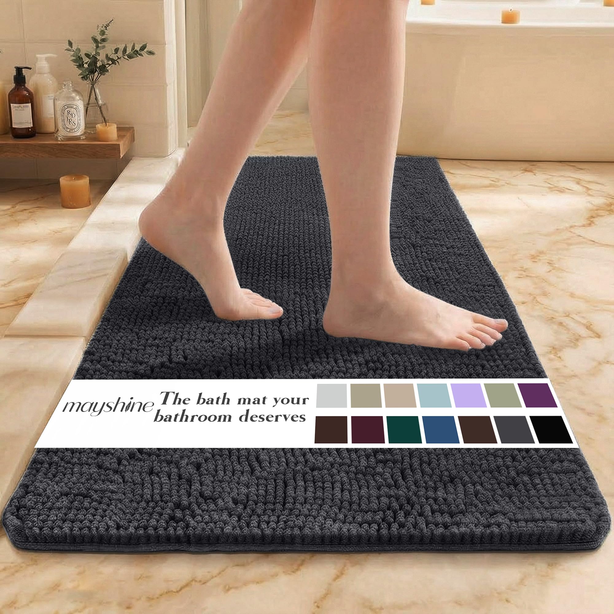 MAYSHINE Plush Shaggy Chenille Bath Mat | Extra Soft, Super Absorbent, Non-Slip Bathroom Rug | Fluffy Microfiber, Area Rug Sets for Bathroom Floor, Kitchen, Living Room | 59"x31" | Beige