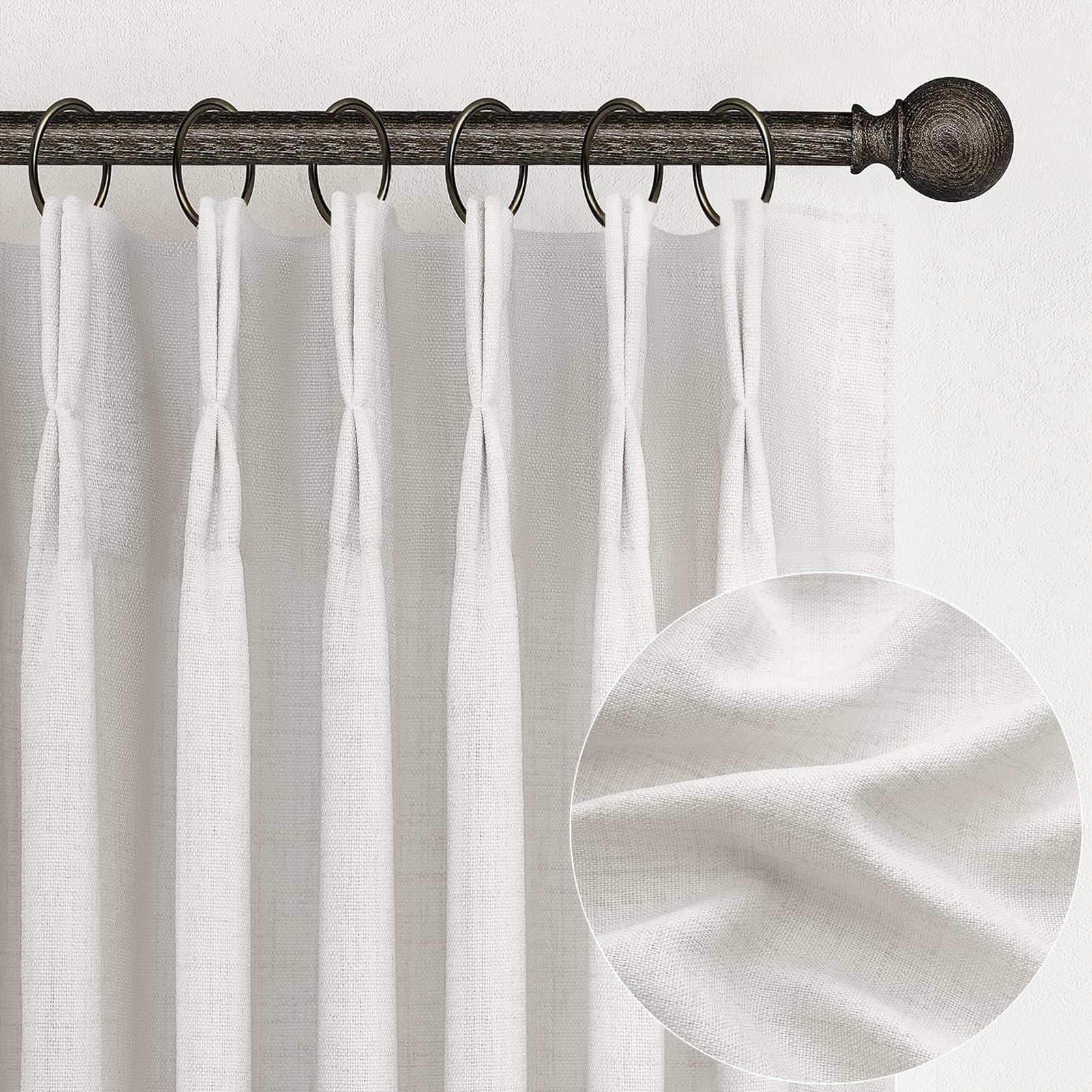 PleatedDrapes 96 Inch Curtains 2 Panel Set, Modern Linen Pleat Back Tab Dining Room Window Curtains Light Filtering Aesthetic Semi Sheer Living Room Drapes with Hooks Ring Cream Oatmeal W40 x L96