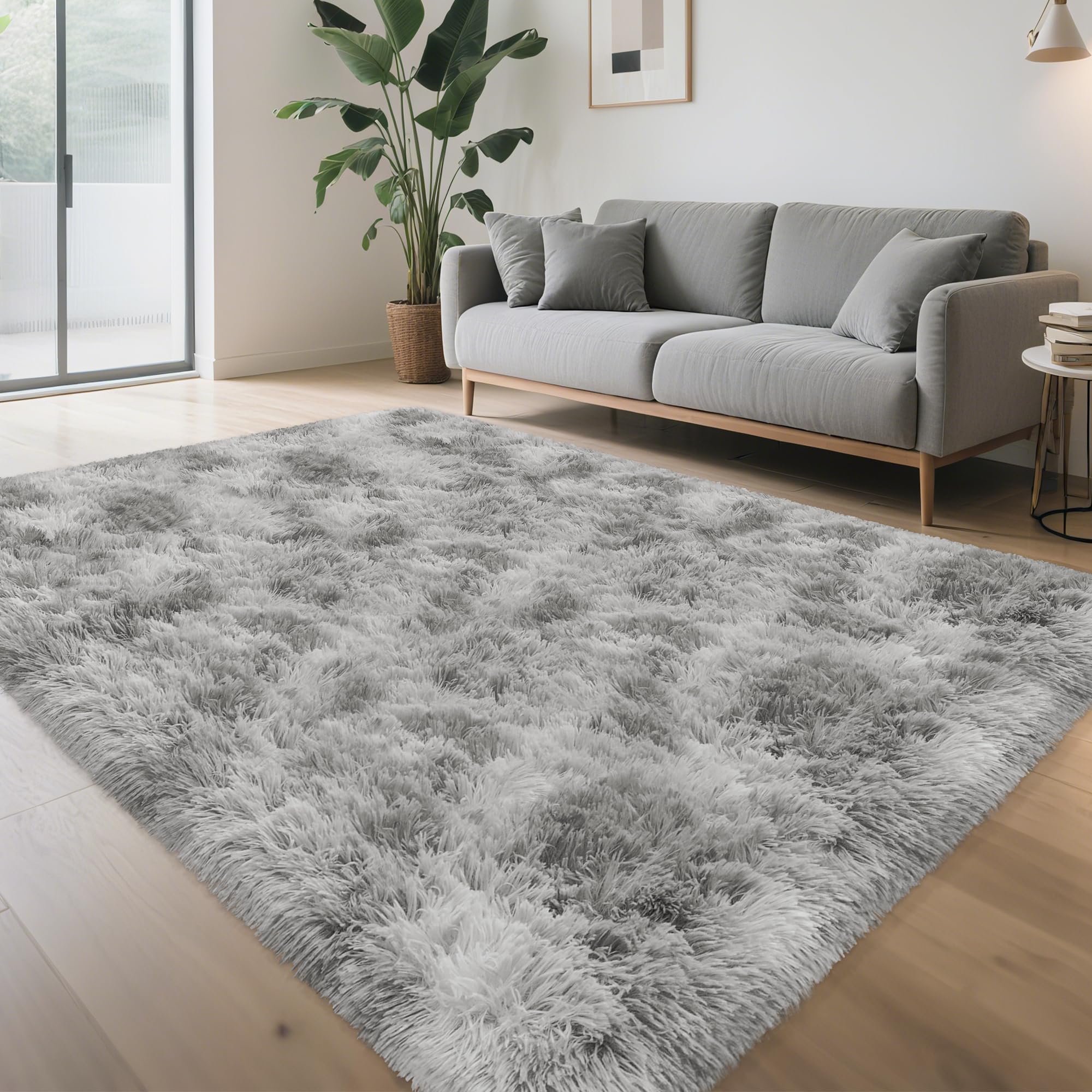 5x8 Ft Light Grey Large Area Rugs for Bedroom,Fluffy Furry Rug Floor Carpets Shaggy Playing Mat for Kids Baby Girls Room Nursery Home Decor Tie Dyed Gray Thick Rugs Fuzzy Home Decor