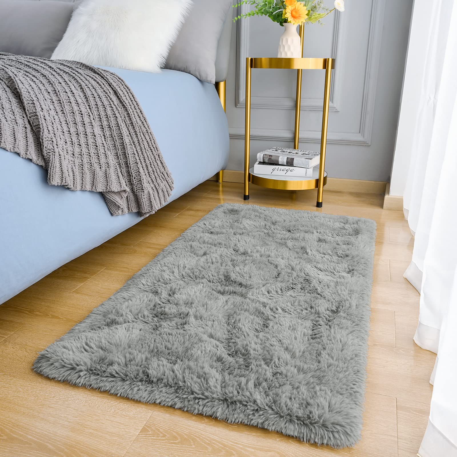 Amearea Yellow 6×9ft Soft Shag Rug, Non-slip Fluffy Carpet for Bedroom, Living Room & Nursery