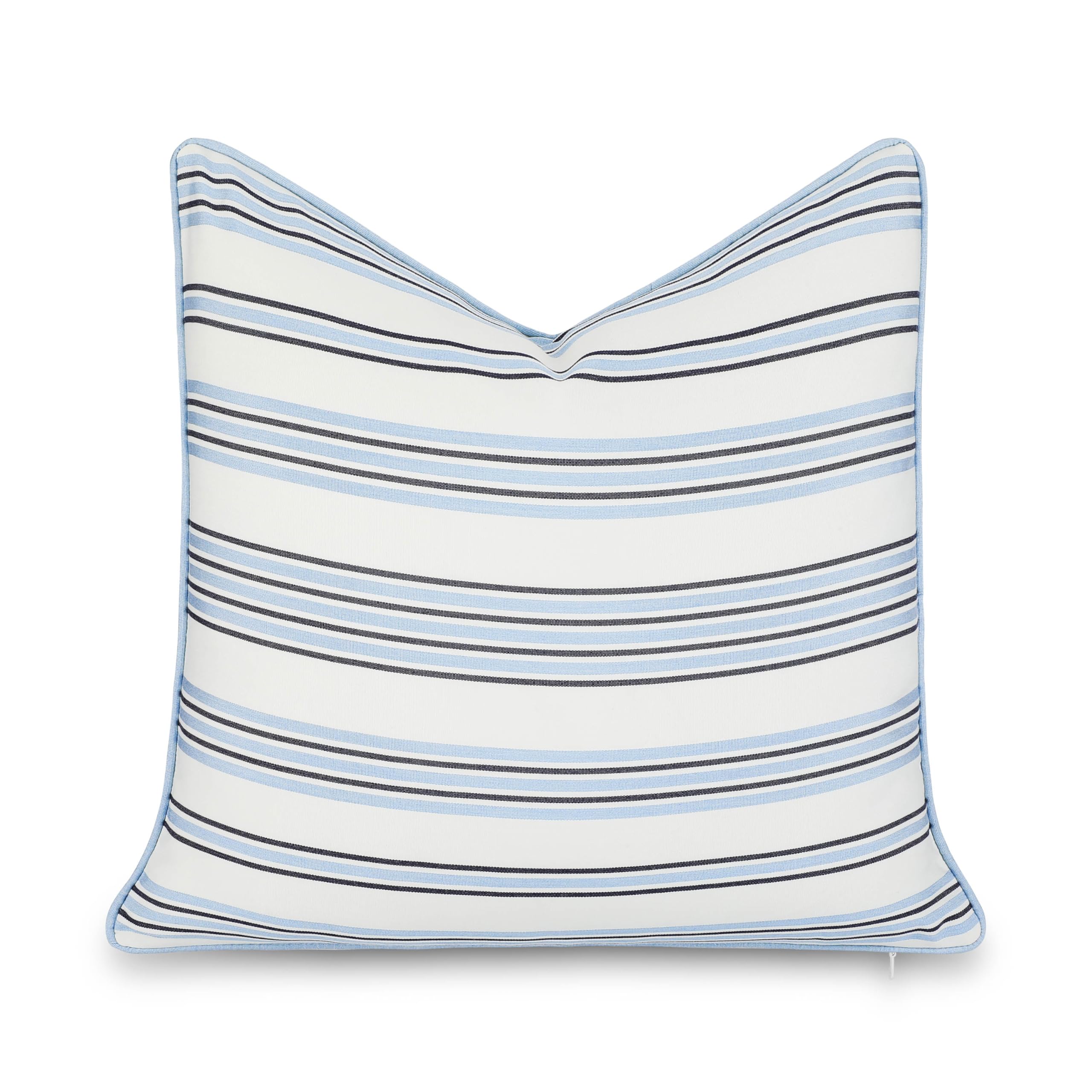 Hofdeco Premium Coastal Hampton Outdoor Performance Throw Pillow Cover Only, 20"x20" Water Repellent, UV and Fade Resistant for Backyard, Couch, Poolside, Indigo Azure Blue Woven Harbor Stripes