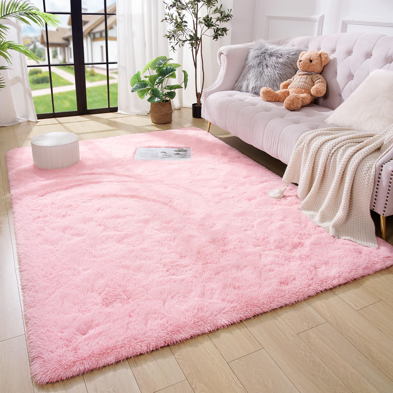 Amearea Yellow 6×9ft Soft Shag Rug, Non-slip Fluffy Carpet for Bedroom, Living Room & Nursery