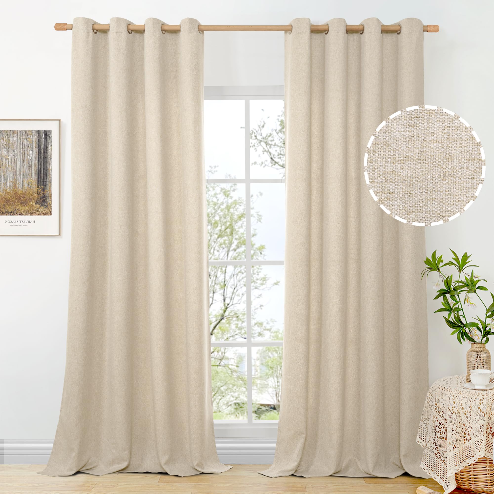 BGment Linen Curtains 95 Inch Long for Living Room 2 Panels, Thick Textured Privacy Floor Length Window Drapes Non See Through for Bedroom Farmhouse Light Filtering Grommet Top, Each 52 Inch Wide
