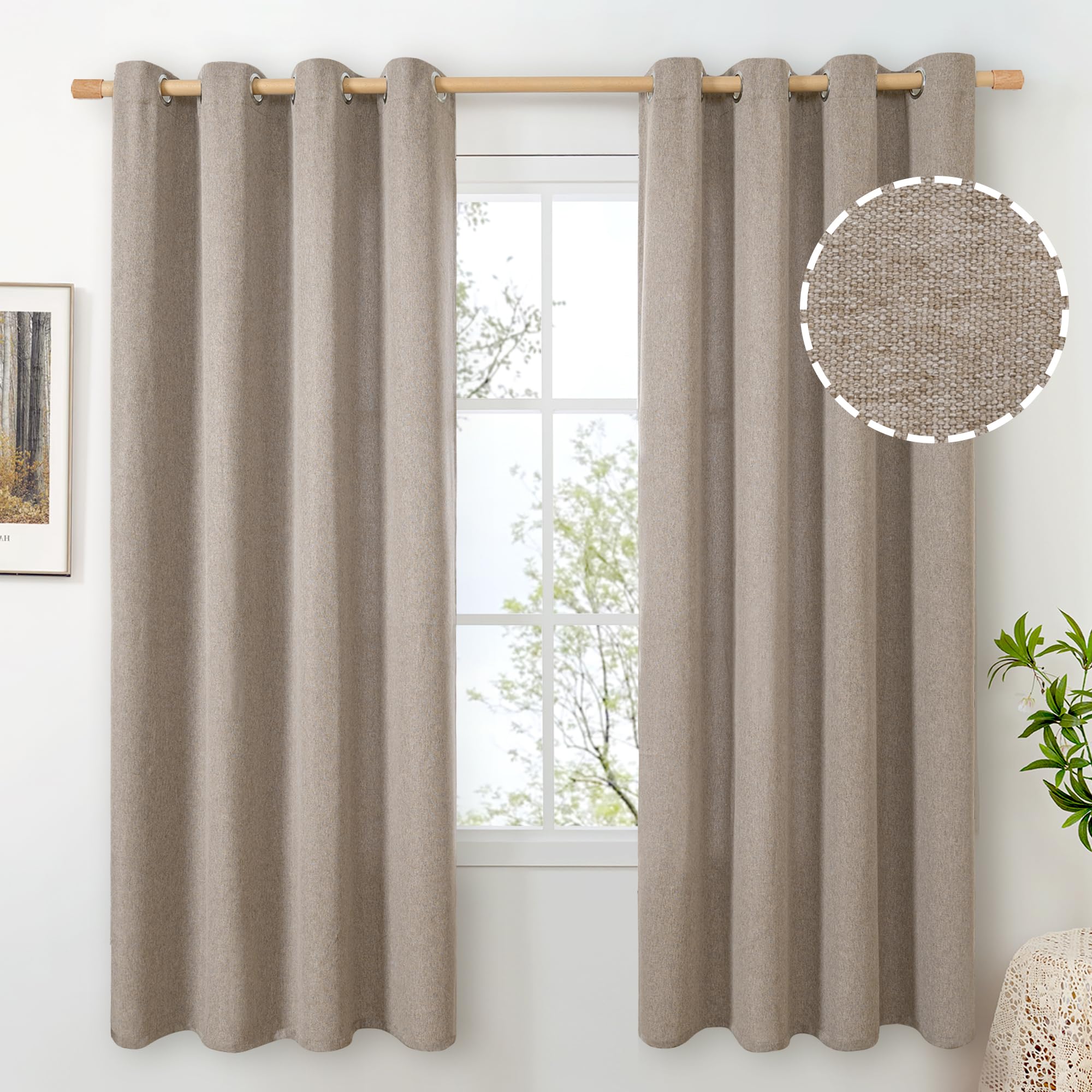 BGment Linen Curtains 95 Inch Long for Living Room 2 Panels, Thick Textured Privacy Floor Length Window Drapes Non See Through for Bedroom Farmhouse Light Filtering Grommet Top, Each 52 Inch Wide