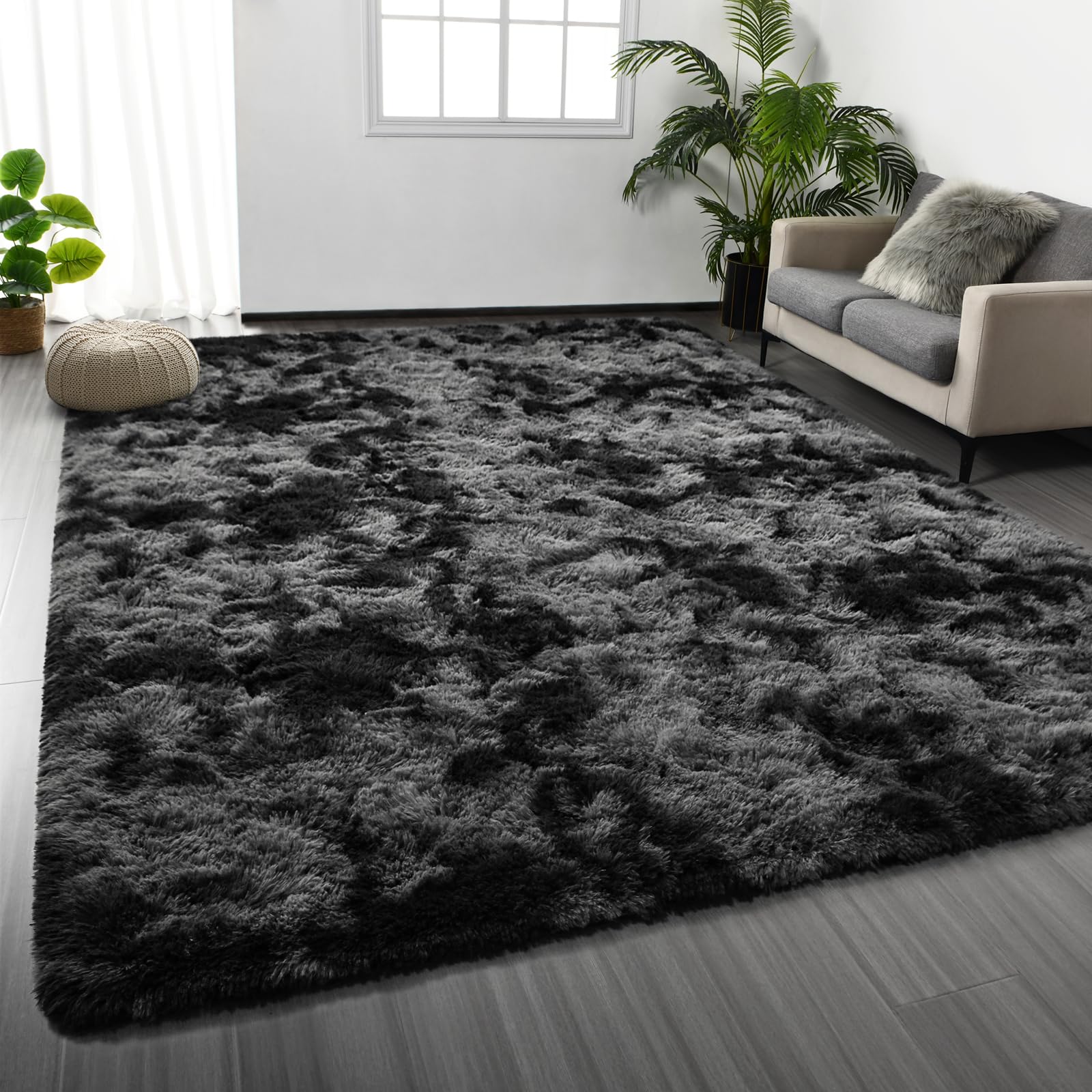Deerhoo Large Shag Area Rugs 5 x 8, Tie-Dyed Plush Fuzzy Rugs for Living Room, Ultra Soft Fluffy Furry Rug for Bedroom, Indoor Carpet Nursery Rugs for Kids Room Home Decor, Purple