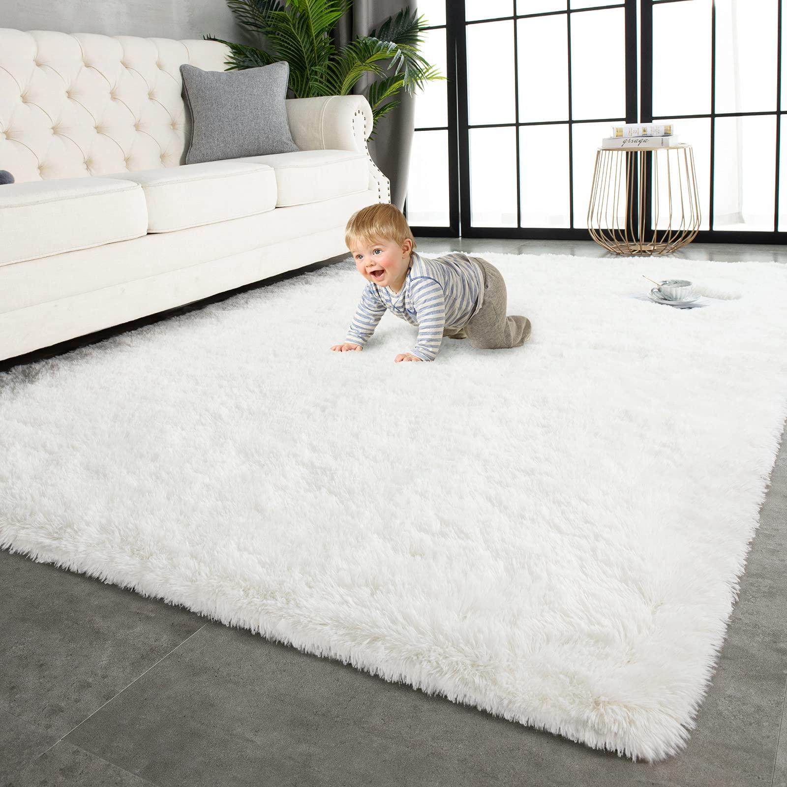 TWINNIS Super Soft Shaggy Rugs Fluffy Carpets, 6x9 Feet, Indoor Modern Plush Area Rugs for Living Room Bedroom Kids Room Nursery Home Decor, Upgrade Anti-Skid Rectangular Fuzzy Rug, Black Gray