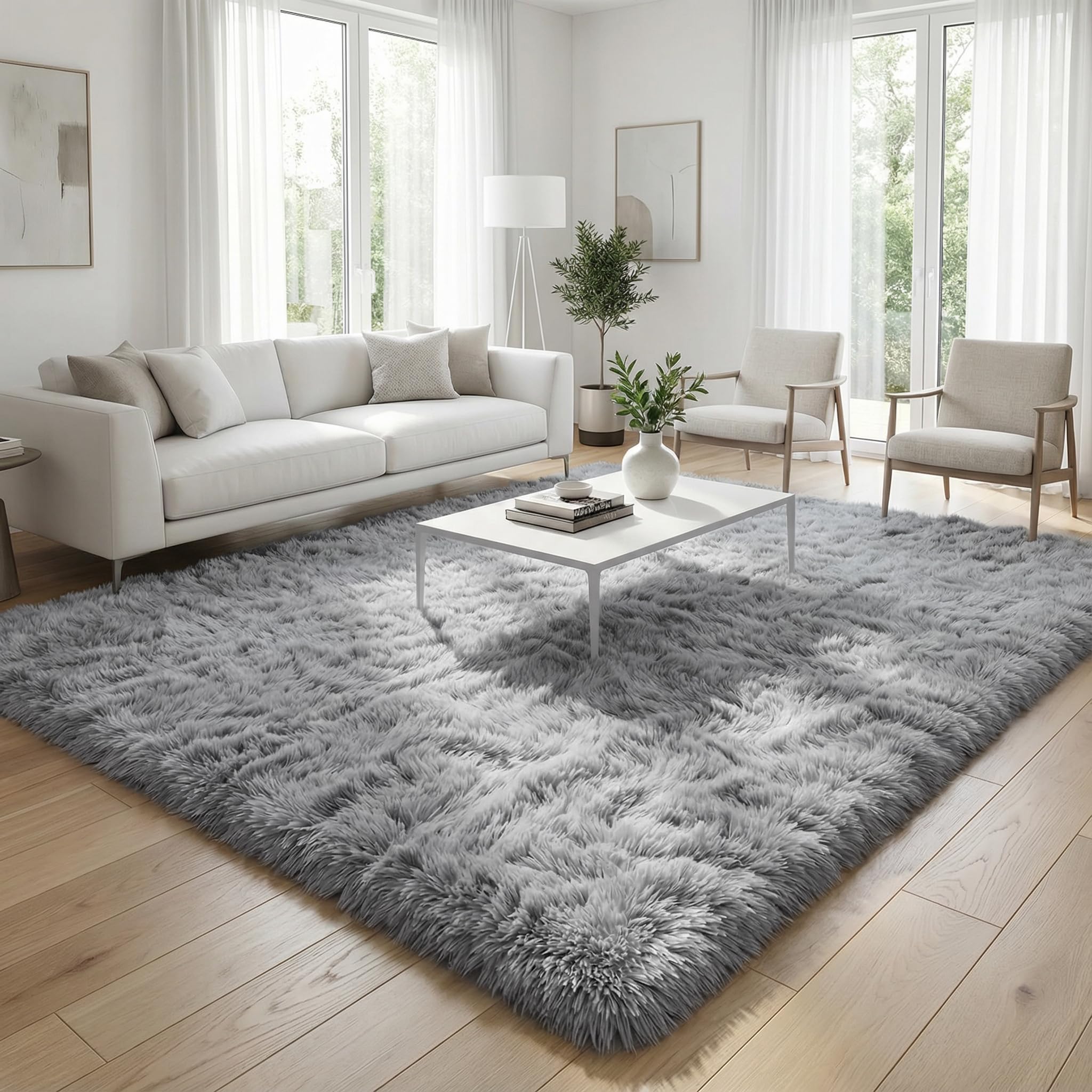 Merelax Soft Modern Indoor Shaggy Area Rug for Bedroom Livingroom Dorm Kids Room Home Decorative, Non-Slip Plush Fluffy Furry Fur Rugs Comfy Nursery Accent Floor Carpet 2x3 Feet, Black
