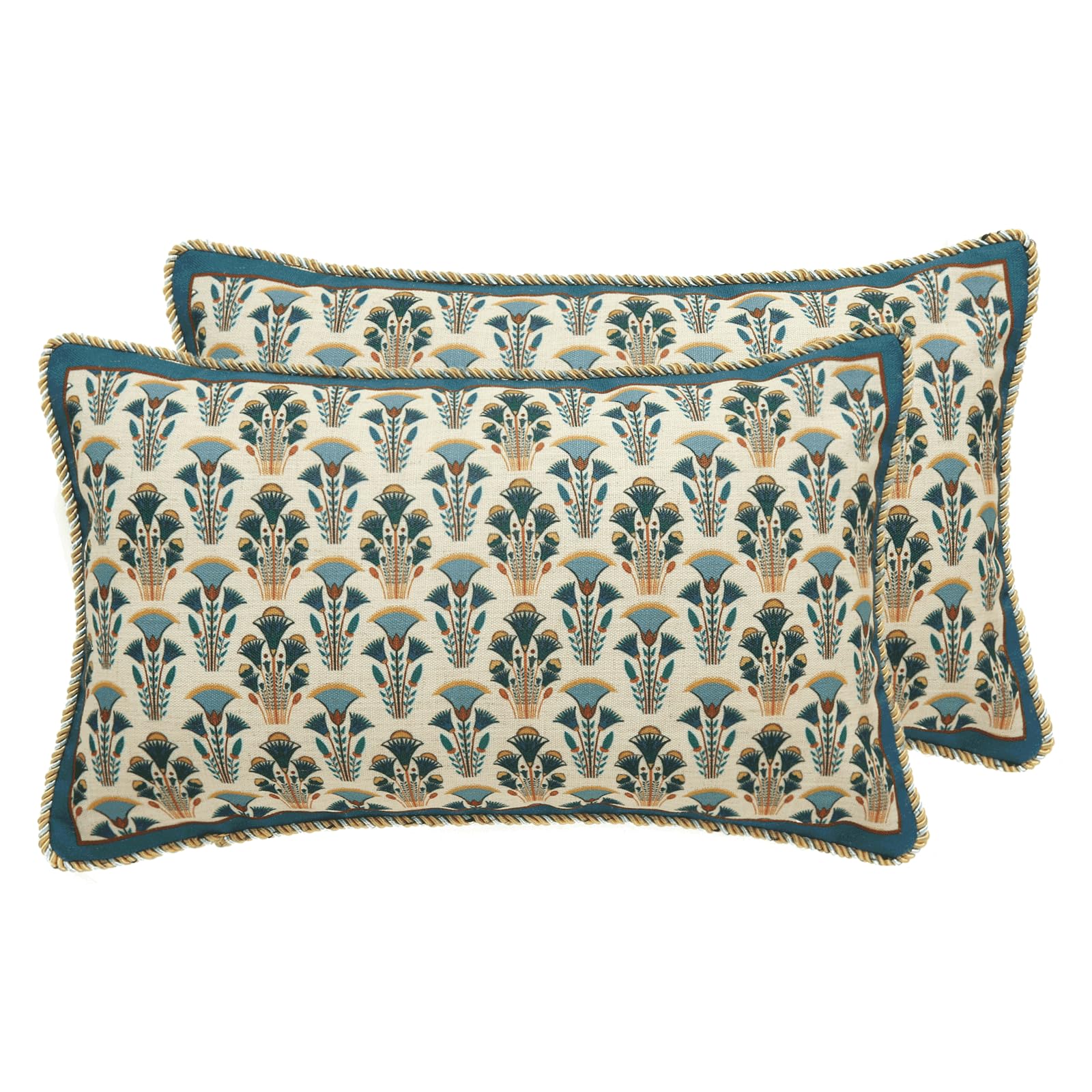 patdrea Designer Throw Pillow Covers for Couch 18"x18",Vintage Linen Pillows Cover with Cheetah Pattern and Luxury Pendant,Farmhouse Decorative Pillowcases for Bed Living Room Outdoor Set of 2