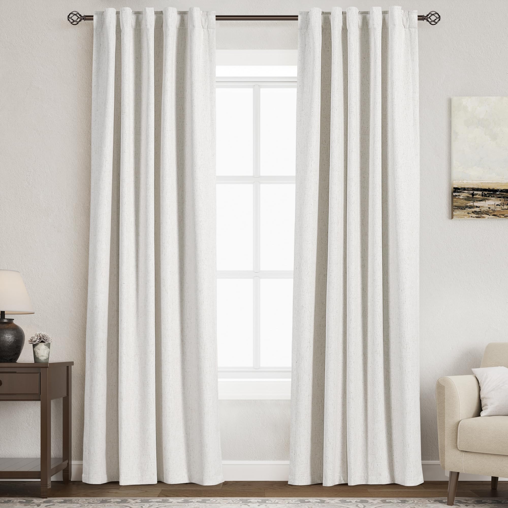 Nanspring Light Grey 100% Blackout Linen Curtains for Bedroom 90 Inches Long Back Tab Thermal Insulated Modern Luxury Simple Black Out Curtain for Living Room Dining Room Drapes 52x90, 2 Panels