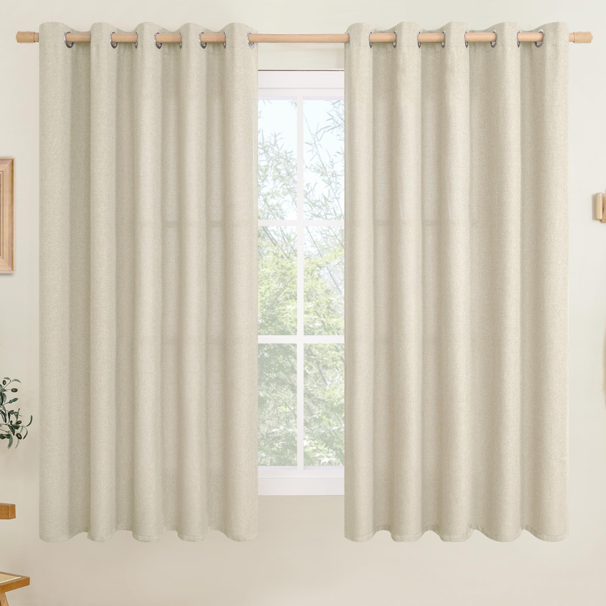 LAMIT Natural Beige Linen Curtains for Bedroom, 84 inches Grommet Thermal Insulated Thick Burlap Farmhouse Neutral Curtains Noise Reducing Light Filtering Drapes for Living Room, 2 Panels, W60 x L84
