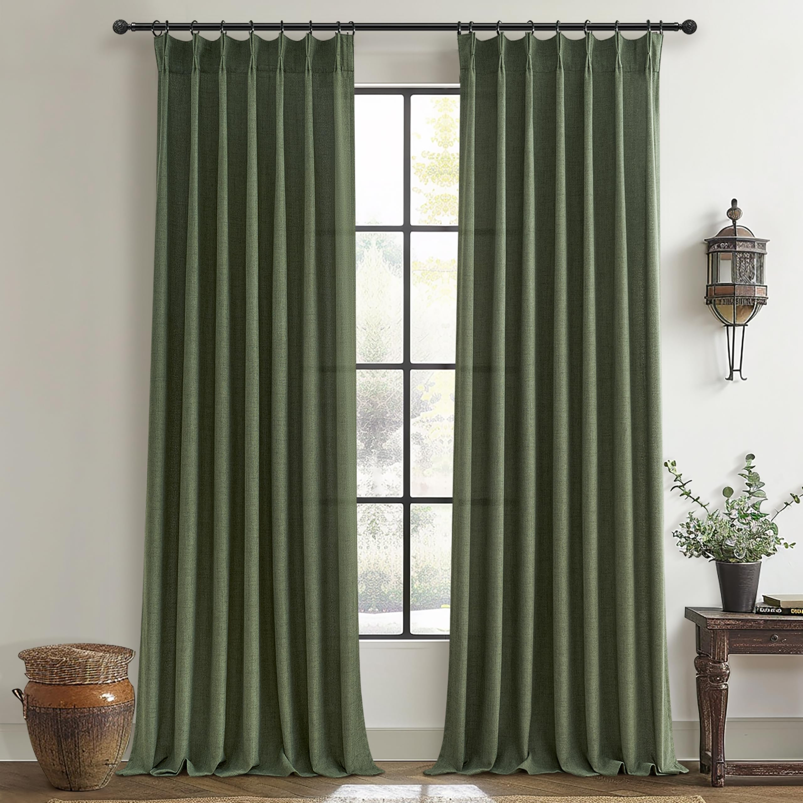 PleatedDrapes 96 Inch Curtains 2 Panel Set, Modern Linen Pleat Back Tab Dining Room Window Curtains Light Filtering Aesthetic Semi Sheer Living Room Drapes with Hooks Ring Cream Oatmeal W40 x L96