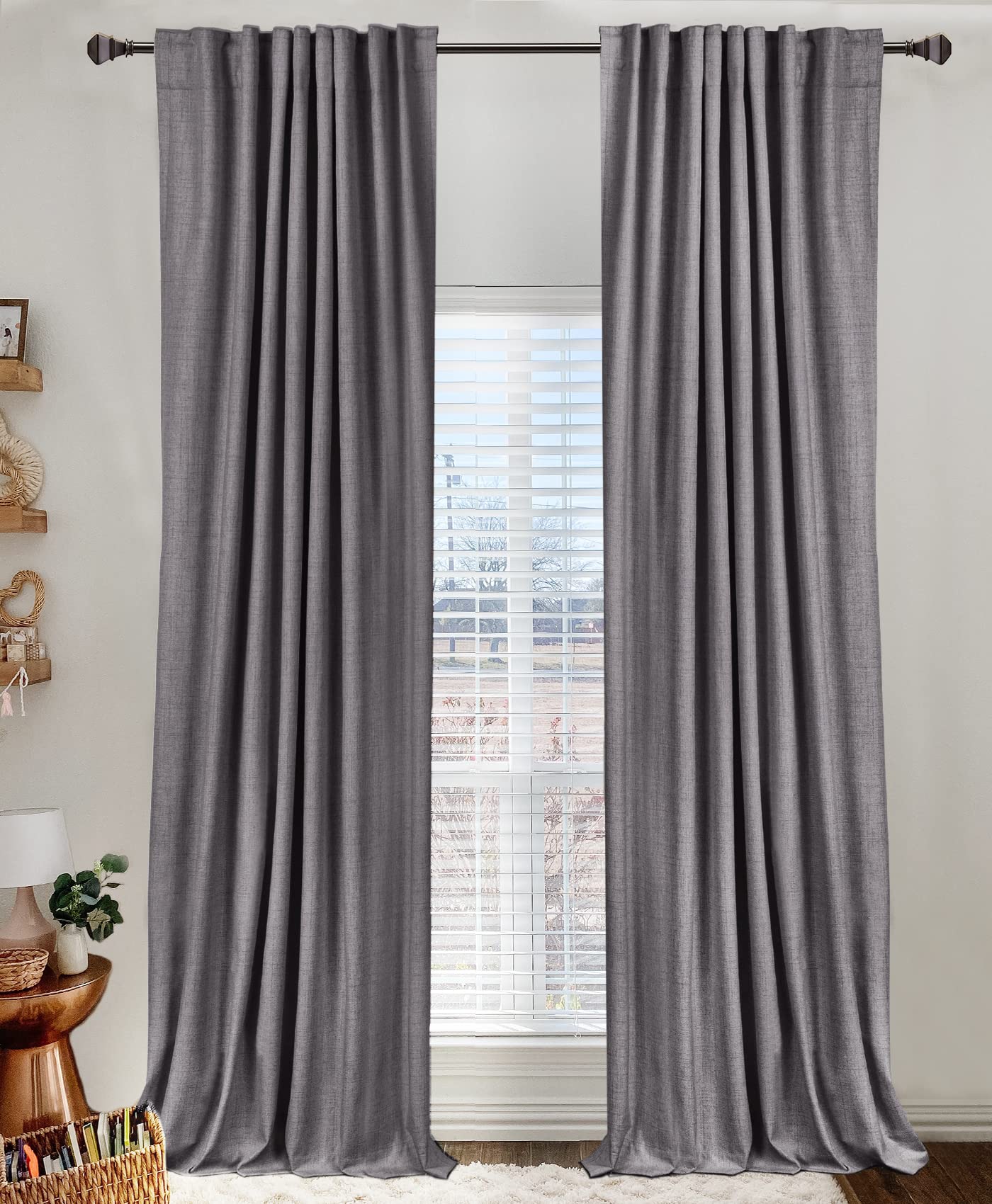 Oatmeal 2-Panel Linen Blackout Curtains, 50"W x 96"L, Thermal Insulated, Back Tab & Rod Pocket for Bedroom & Living Room