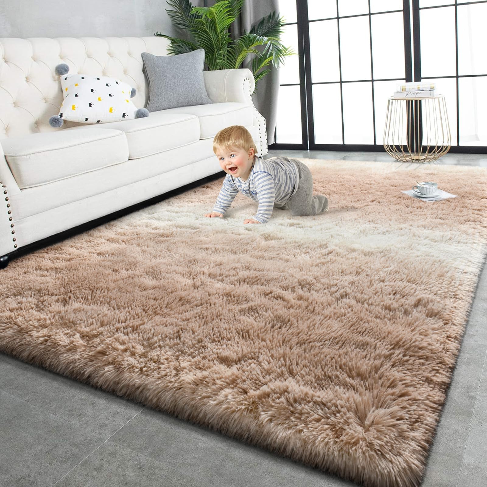 TWINNIS Super Soft Shaggy Rugs Fluffy Carpets, 6x9 Feet, Indoor Modern Plush Area Rugs for Living Room Bedroom Kids Room Nursery Home Decor, Upgrade Anti-Skid Rectangular Fuzzy Rug, Black Gray
