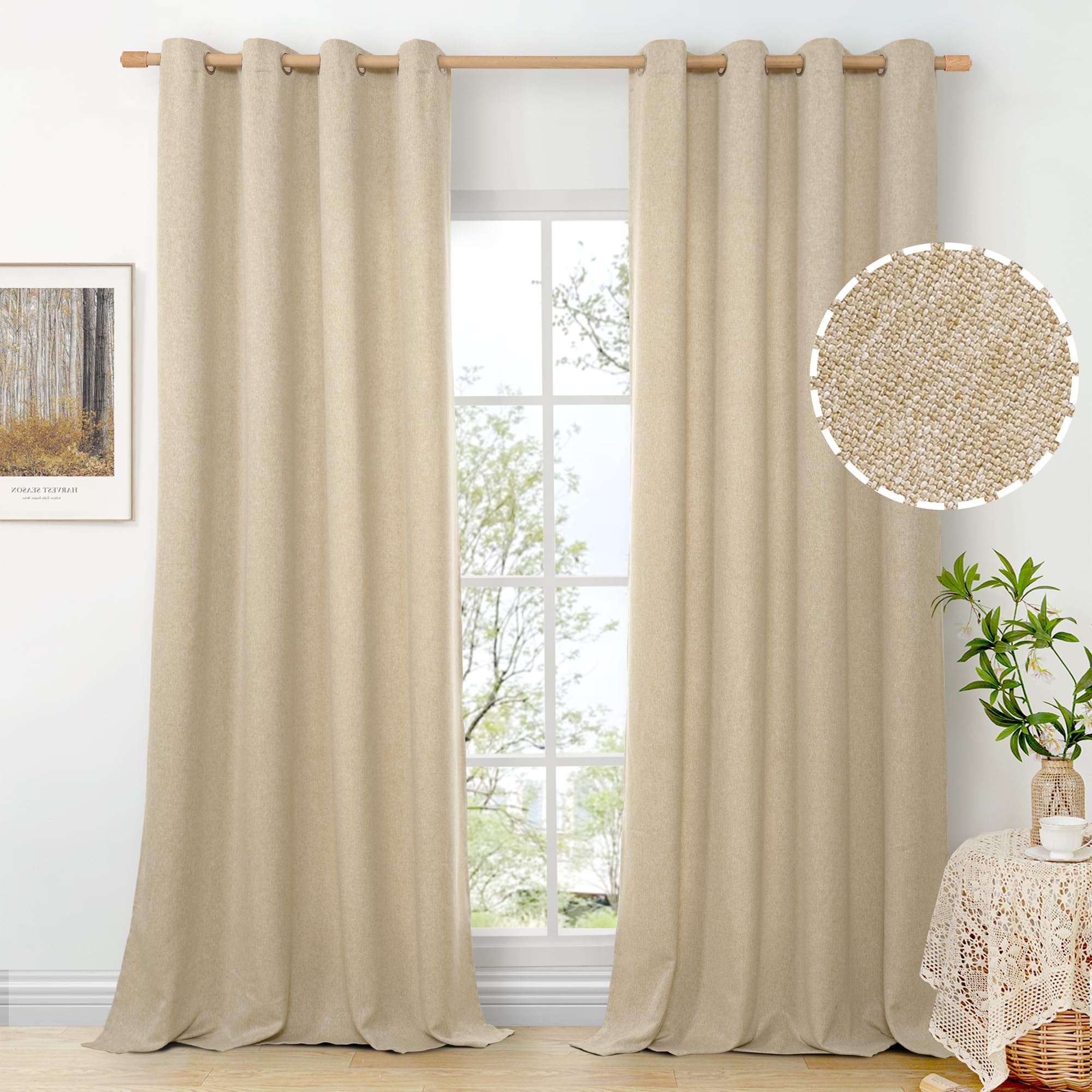 BGment Linen Curtains 95 Inch Long for Living Room 2 Panels, Thick Textured Privacy Floor Length Window Drapes Non See Through for Bedroom Farmhouse Light Filtering Grommet Top, Each 52 Inch Wide