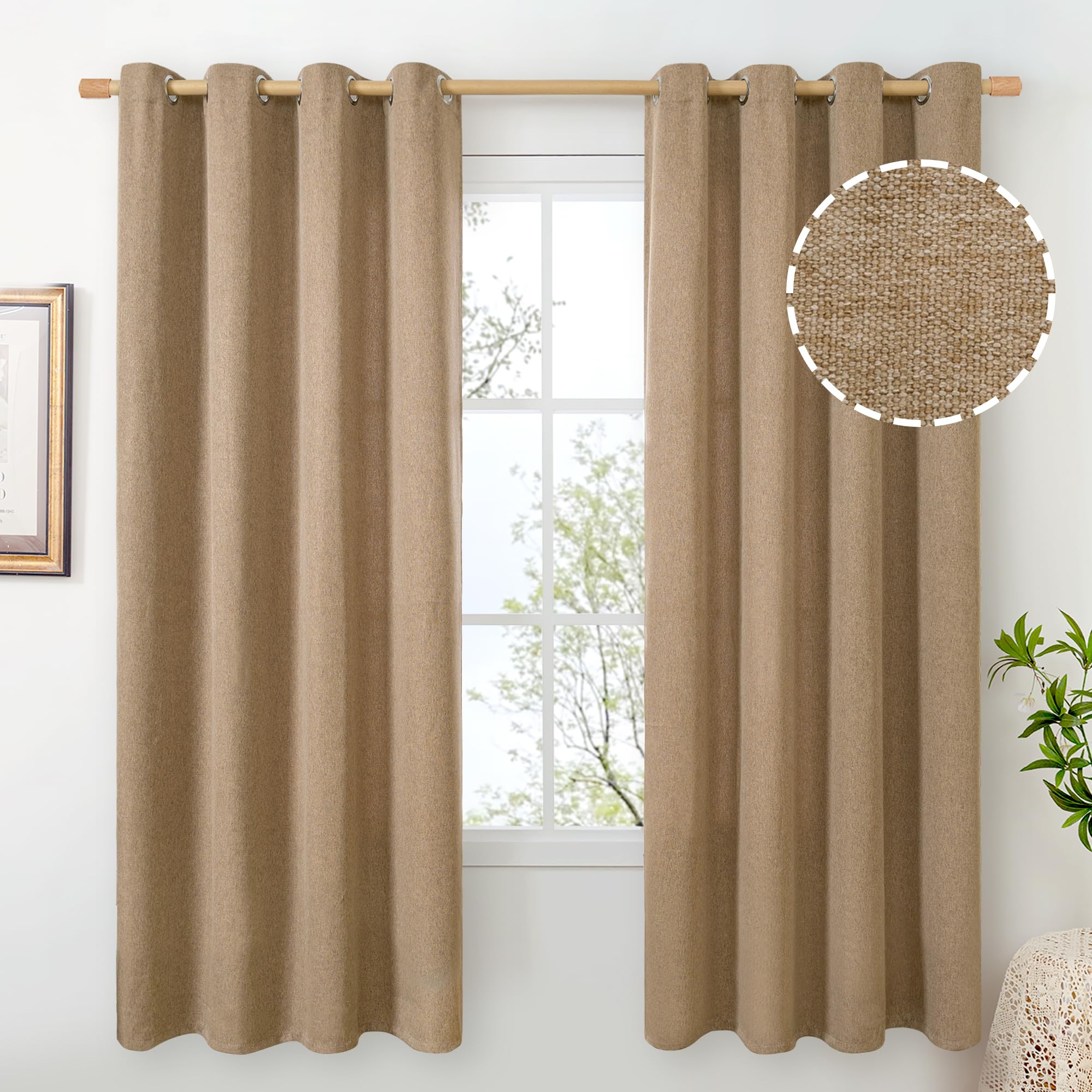 BGment Linen Curtains 95 Inch Long for Living Room 2 Panels, Thick Textured Privacy Floor Length Window Drapes Non See Through for Bedroom Farmhouse Light Filtering Grommet Top, Each 52 Inch Wide