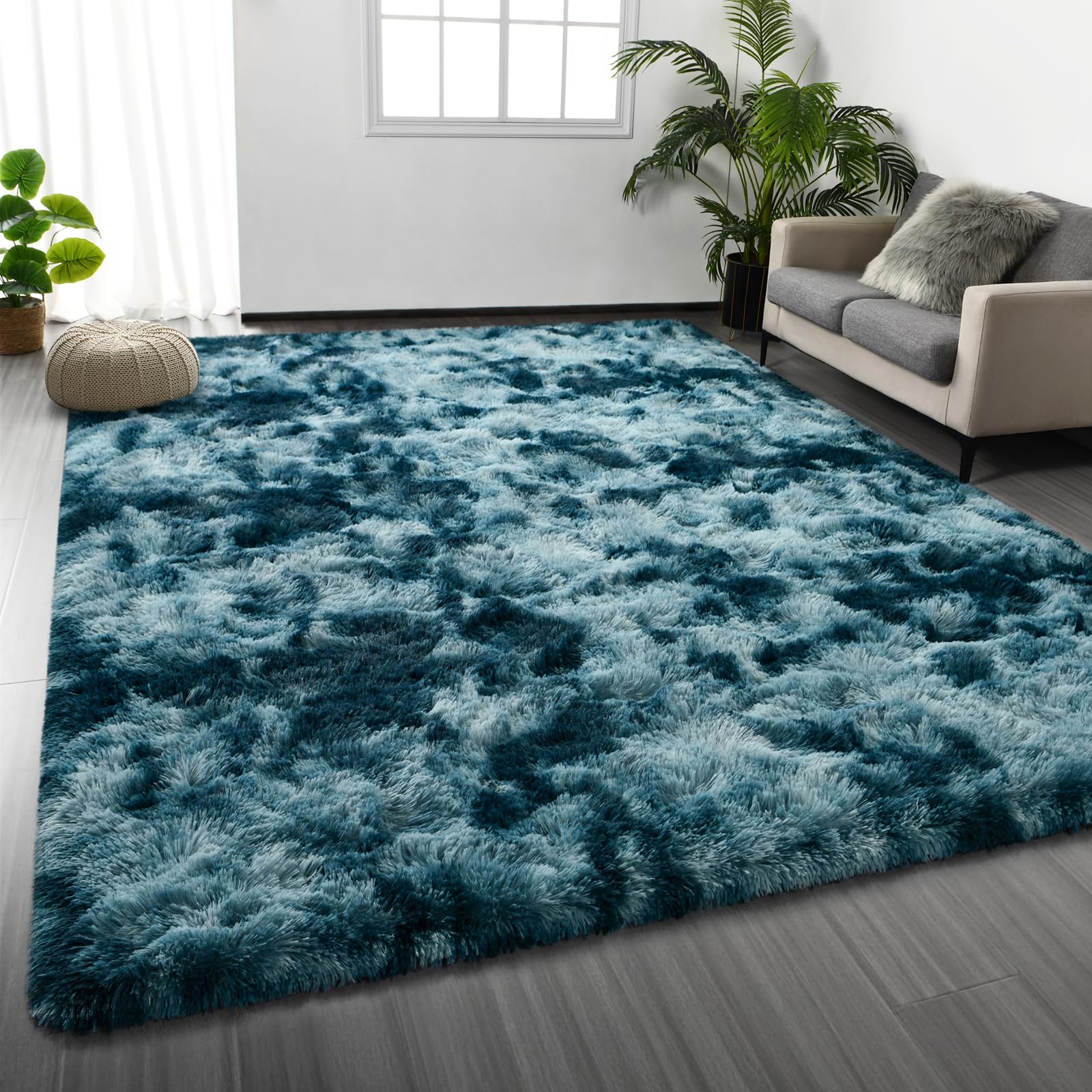 Deerhoo Large Shag Area Rugs 5 x 8, Tie-Dyed Plush Fuzzy Rugs for Living Room, Ultra Soft Fluffy Furry Rug for Bedroom, Indoor Carpet Nursery Rugs for Kids Room Home Decor, Purple