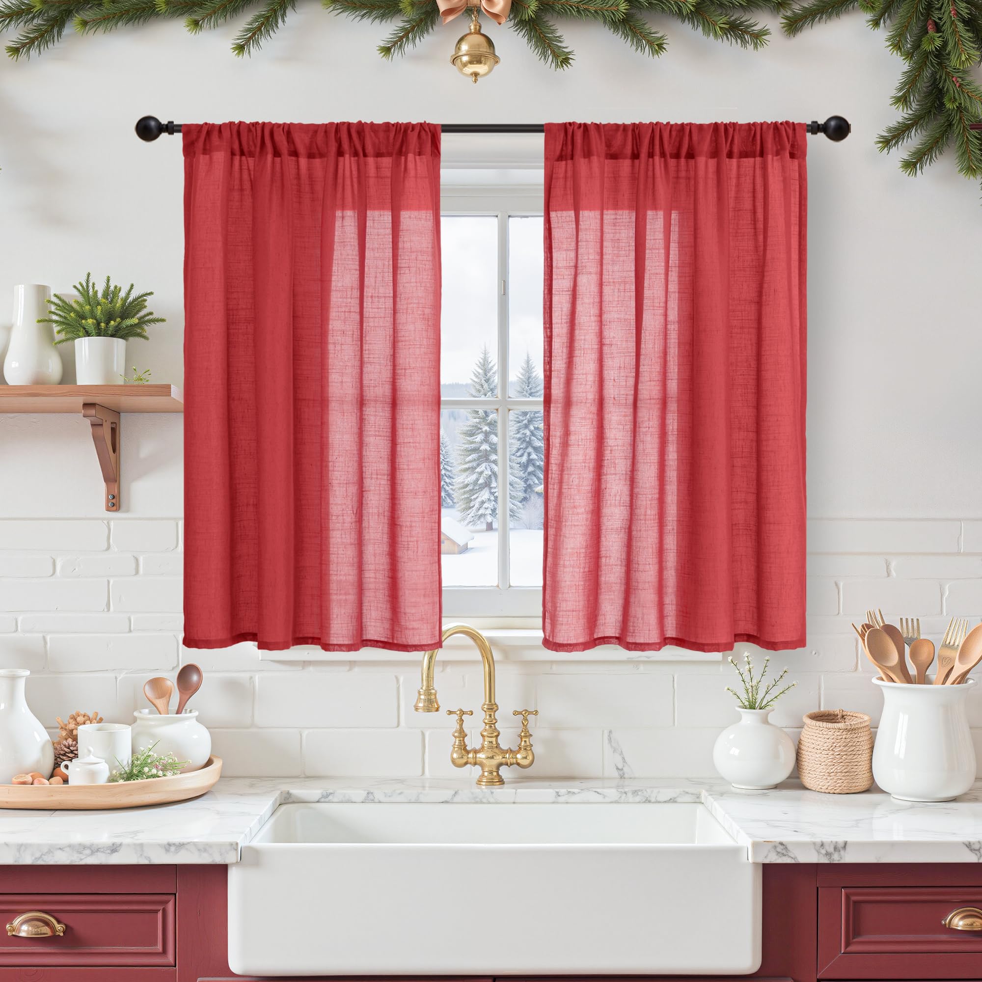 BGment 90 Inches Long Curtains Linen Semi Sheer, Light Filtering Window Treatments Drapes with Rod Pocket Lightweight for Living Room Bedroom, 2 Panels, 52 Inch Wide Each Panel