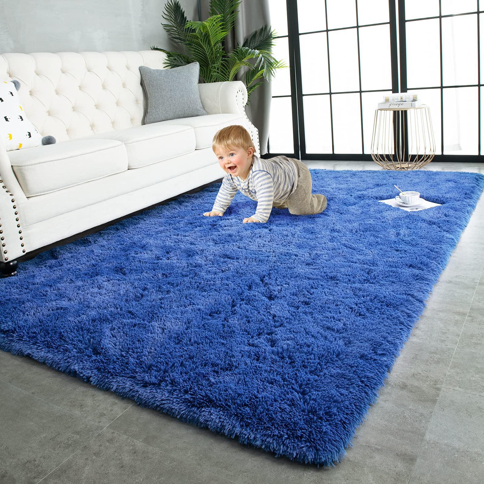 TWINNIS Super Soft Shaggy Rugs Fluffy Carpets, 6x9 Feet, Indoor Modern Plush Area Rugs for Living Room Bedroom Kids Room Nursery Home Decor, Upgrade Anti-Skid Rectangular Fuzzy Rug, Black Gray