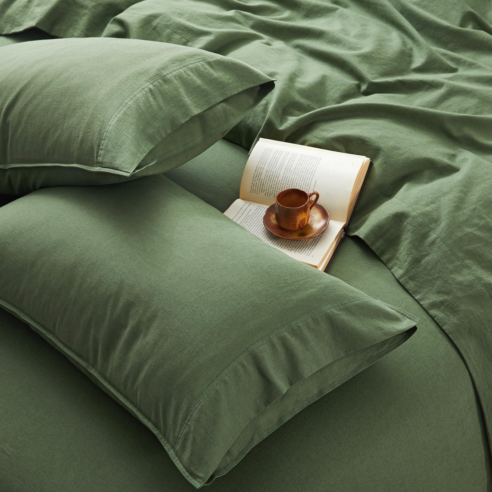 4Pcs Organic Linen Sheets Queen Size, 100% French Linen from Normandy, Breathable Natural Linen Queen Sheet Set with 16 Inch Deep Pocket, 1 Flat Sheet, 1 Fitted Sheet, 2 Pillowcases