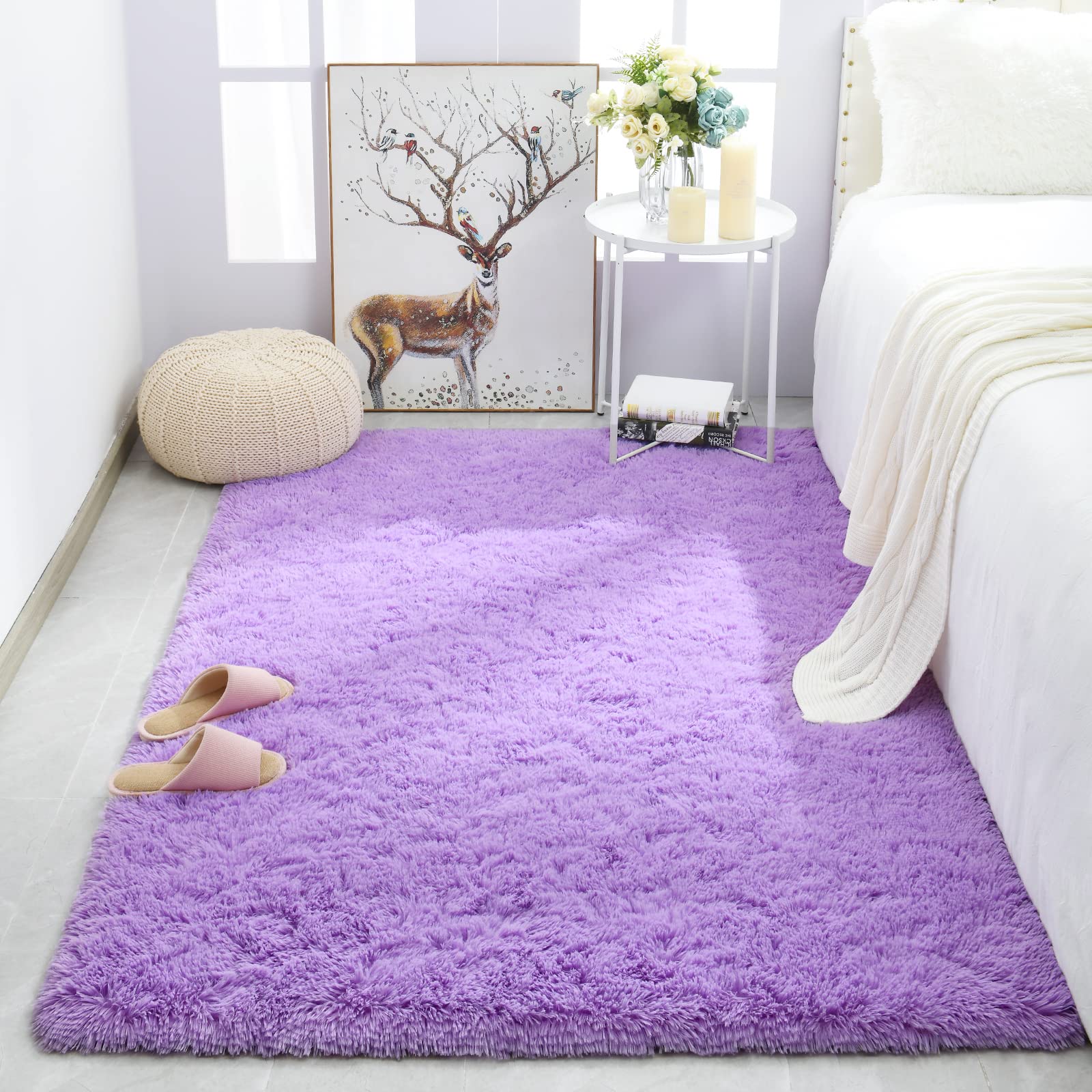 Merelax Soft Modern Indoor Shaggy Area Rug for Bedroom Livingroom Dorm Kids Room Home Decorative, Non-Slip Plush Fluffy Furry Fur Rugs Comfy Nursery Accent Floor Carpet 2x3 Feet, Black