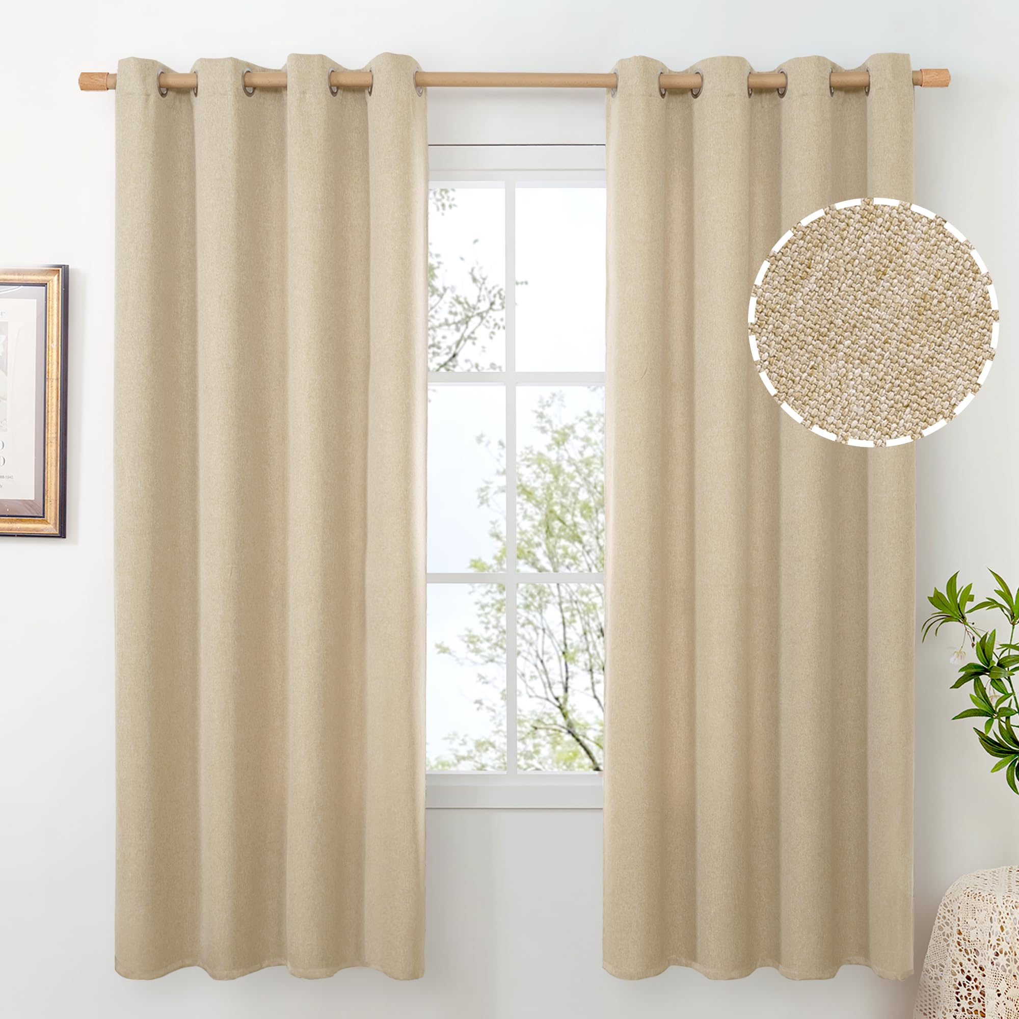 BGment Linen Curtains 95 Inch Long for Living Room 2 Panels, Thick Textured Privacy Floor Length Window Drapes Non See Through for Bedroom Farmhouse Light Filtering Grommet Top, Each 52 Inch Wide