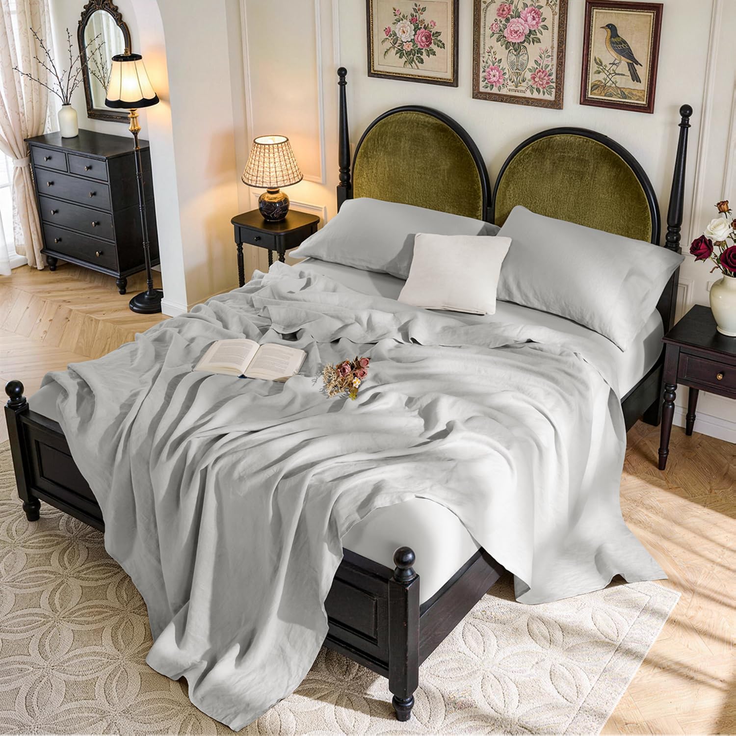 SONORO KATE 100% French Pure Linen Sheets, Breathable and Durable Linen King Size Sheets, Anti-Tear Linen Bed Sheets, Machine Washable, 16 Inch Deep Pocket - 4 Piece (Natural Linen, King)