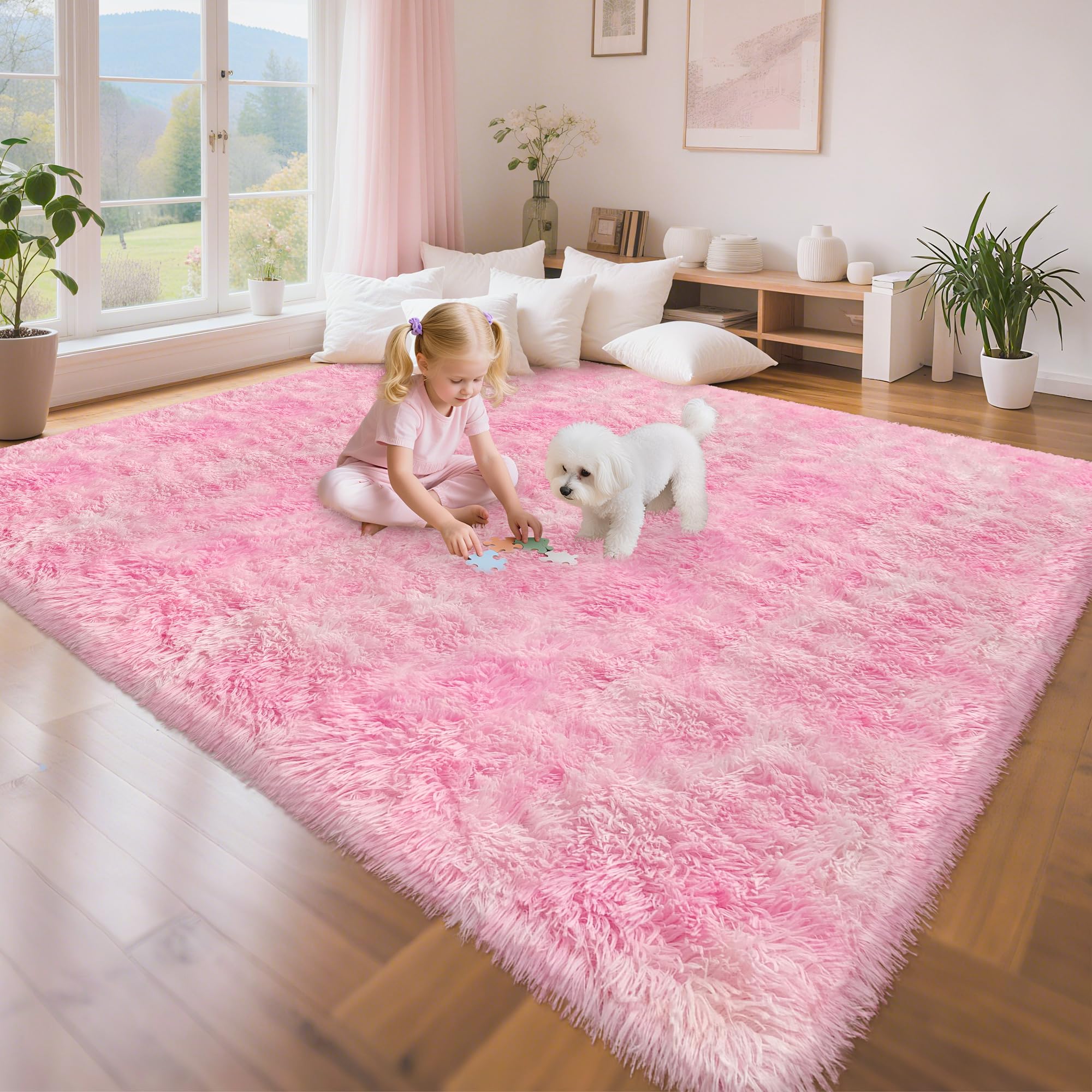 5x8 Ft Light Grey Large Area Rugs for Bedroom,Fluffy Furry Rug Floor Carpets Shaggy Playing Mat for Kids Baby Girls Room Nursery Home Decor Tie Dyed Gray Thick Rugs Fuzzy Home Decor