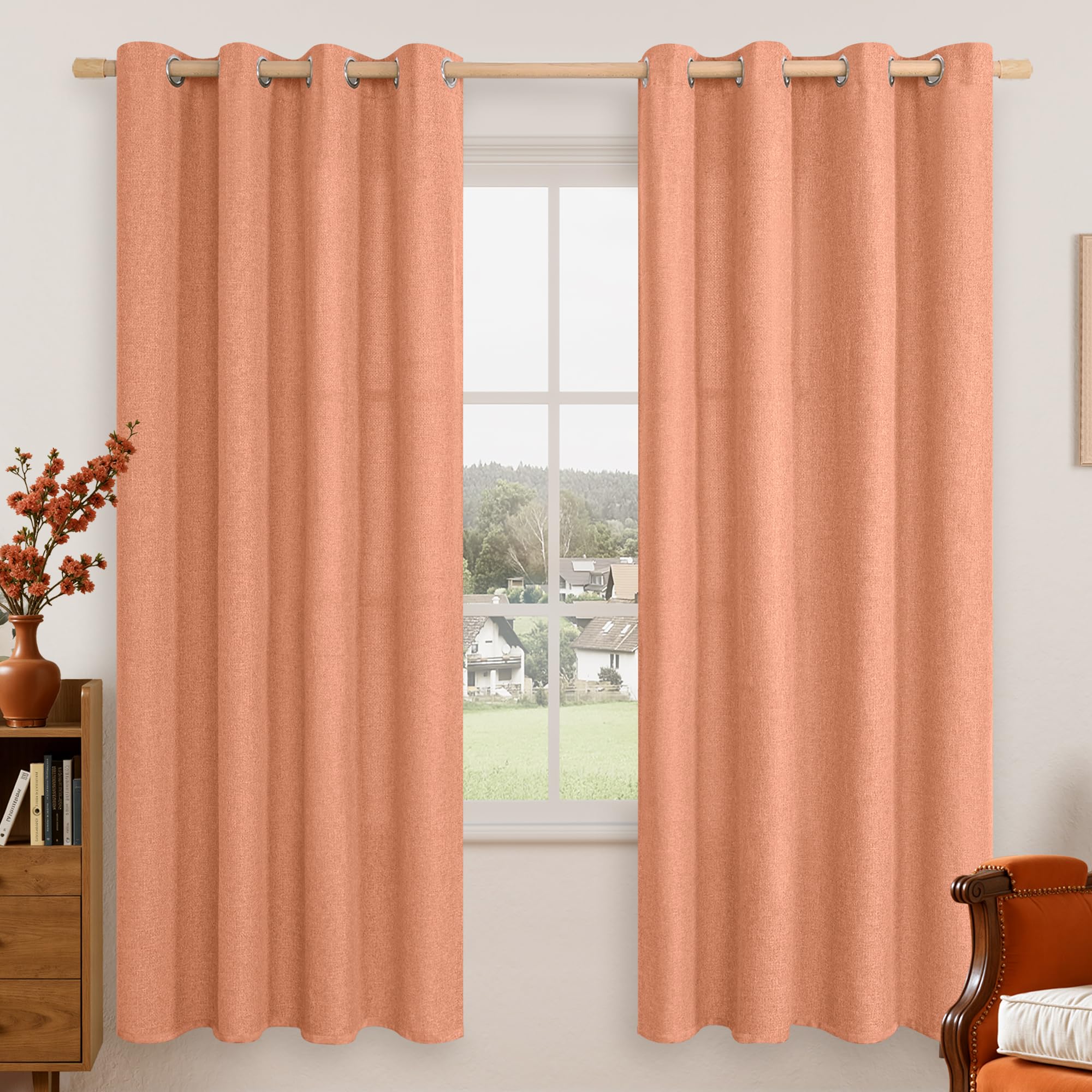 LAMIT Natural Beige Linen Curtains for Bedroom, 84 inches Grommet Thermal Insulated Thick Burlap Farmhouse Neutral Curtains Noise Reducing Light Filtering Drapes for Living Room, 2 Panels, W60 x L84